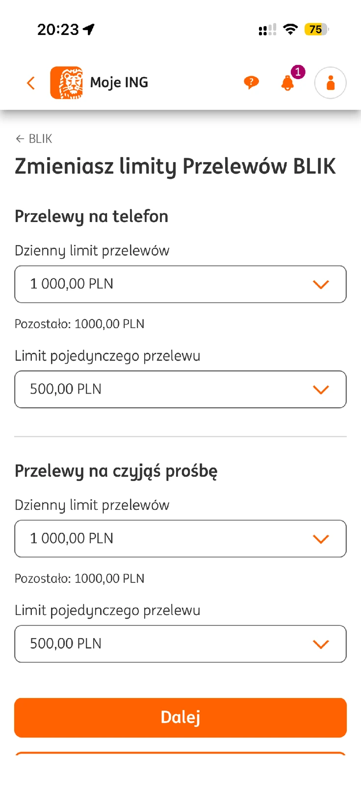 Limity pojedynczych i dziennych przelewów na telefon BLIK