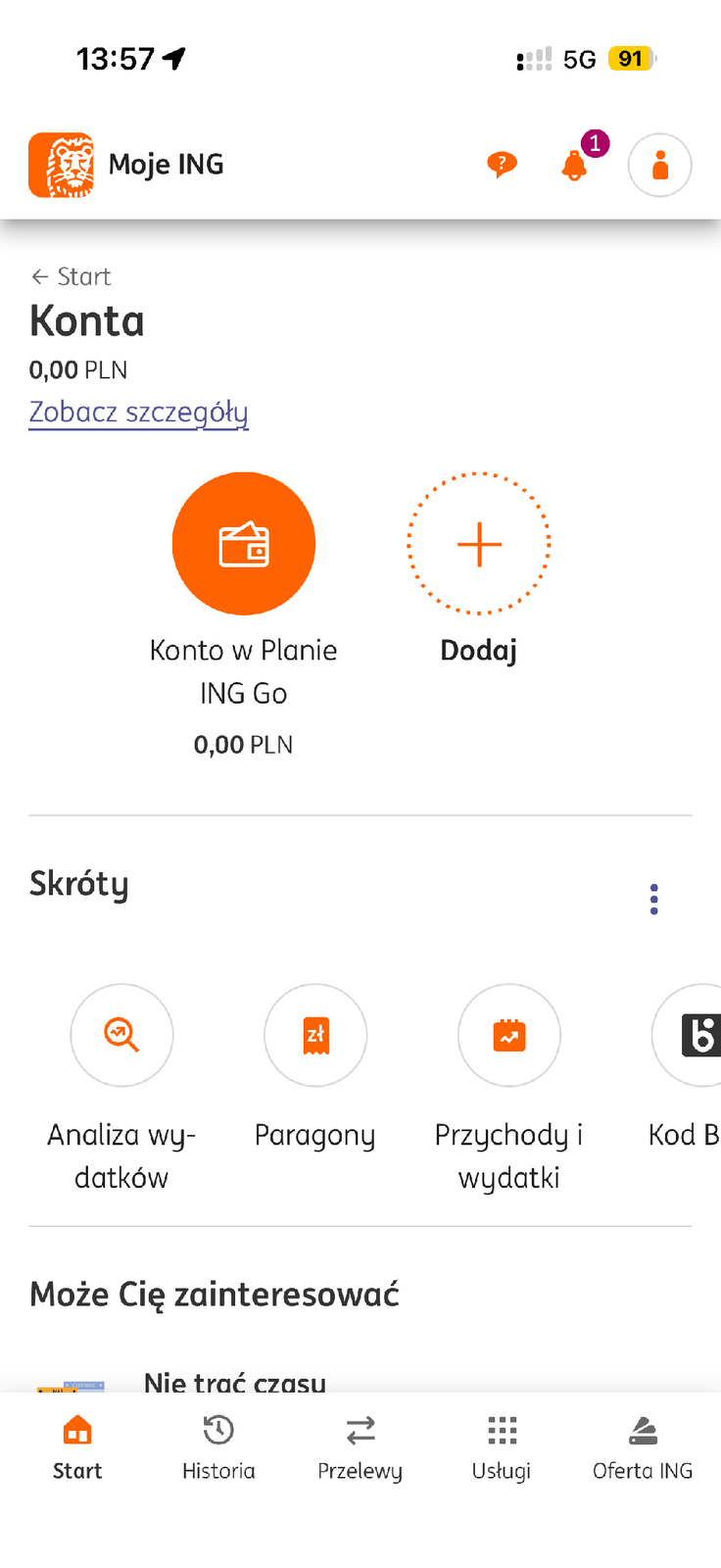 Wybór Konta w Planie ING Go w aplikacji Moje ING