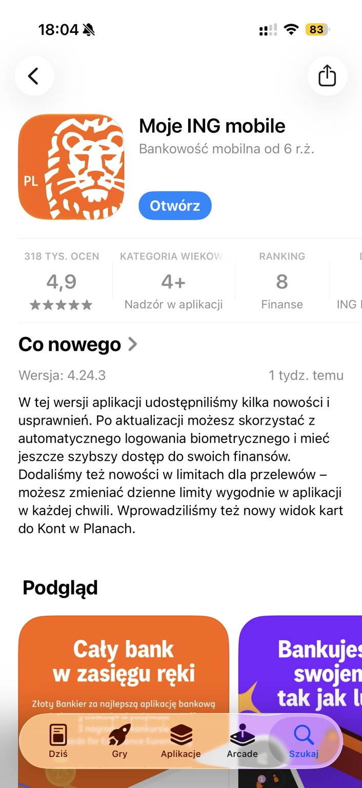 Moje ING mobile w oficjalnym App Store