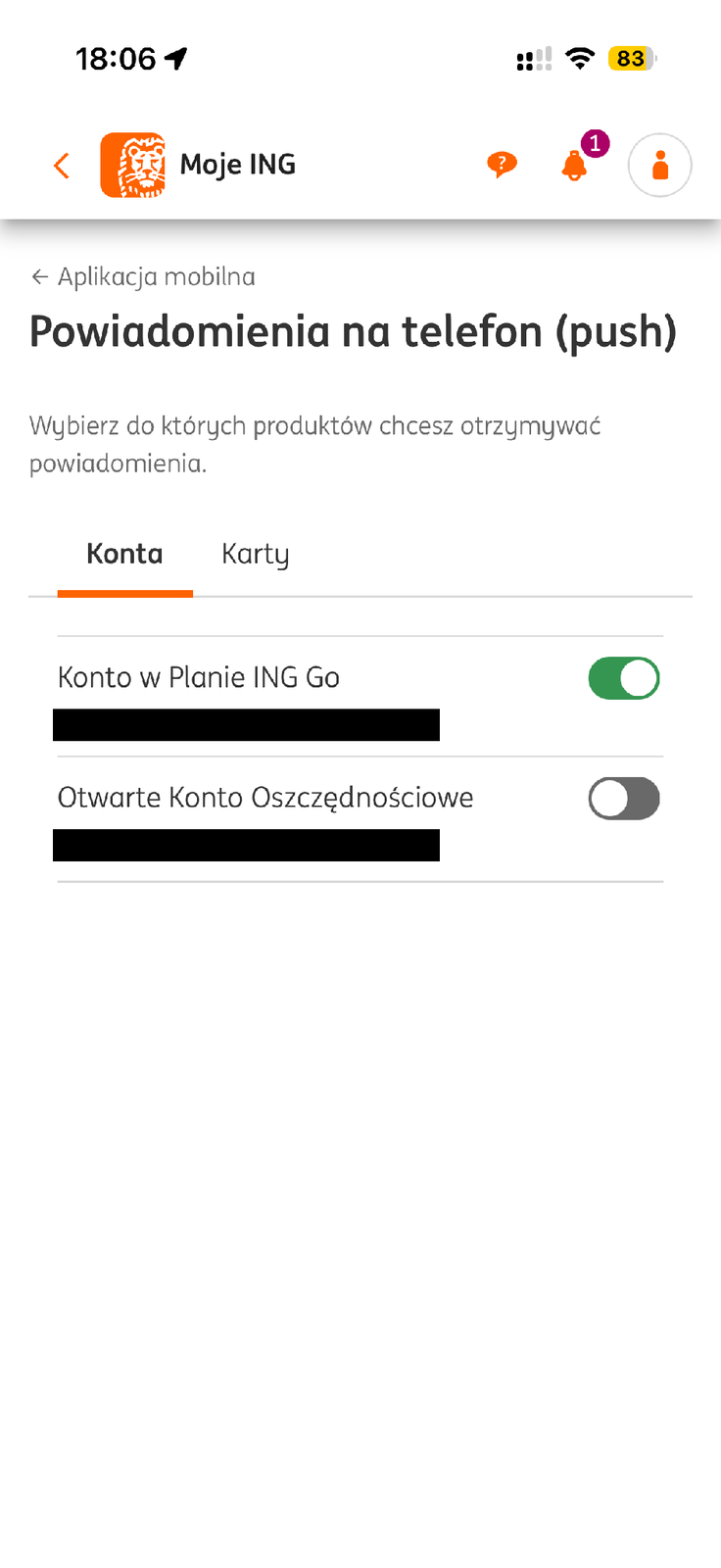 Powiadomienia o rachunkach w Moim ING