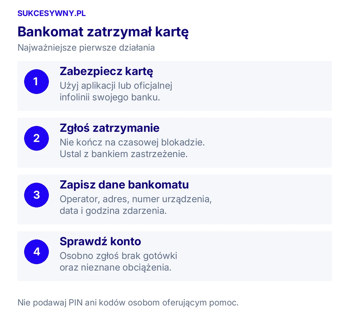 Bankomat zatrzymał kartę. Najważniejsze pierwsze działania