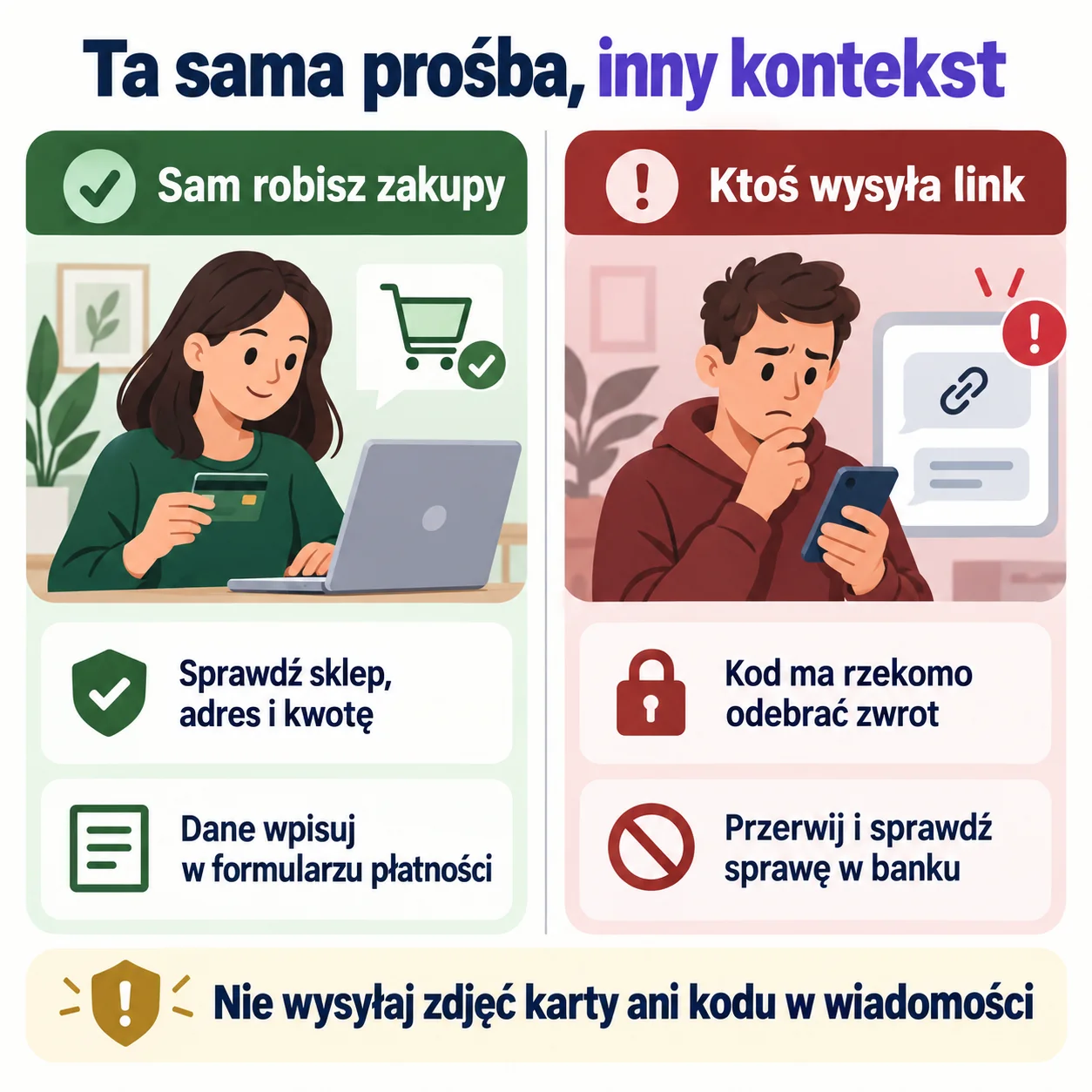 Podanie CVV podczas własnych zakupów a próba wyłudzenia przez link