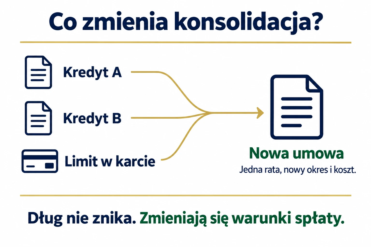 Kilka kredytów i limit w karcie zastąpione nową umową konsolidacyjną
