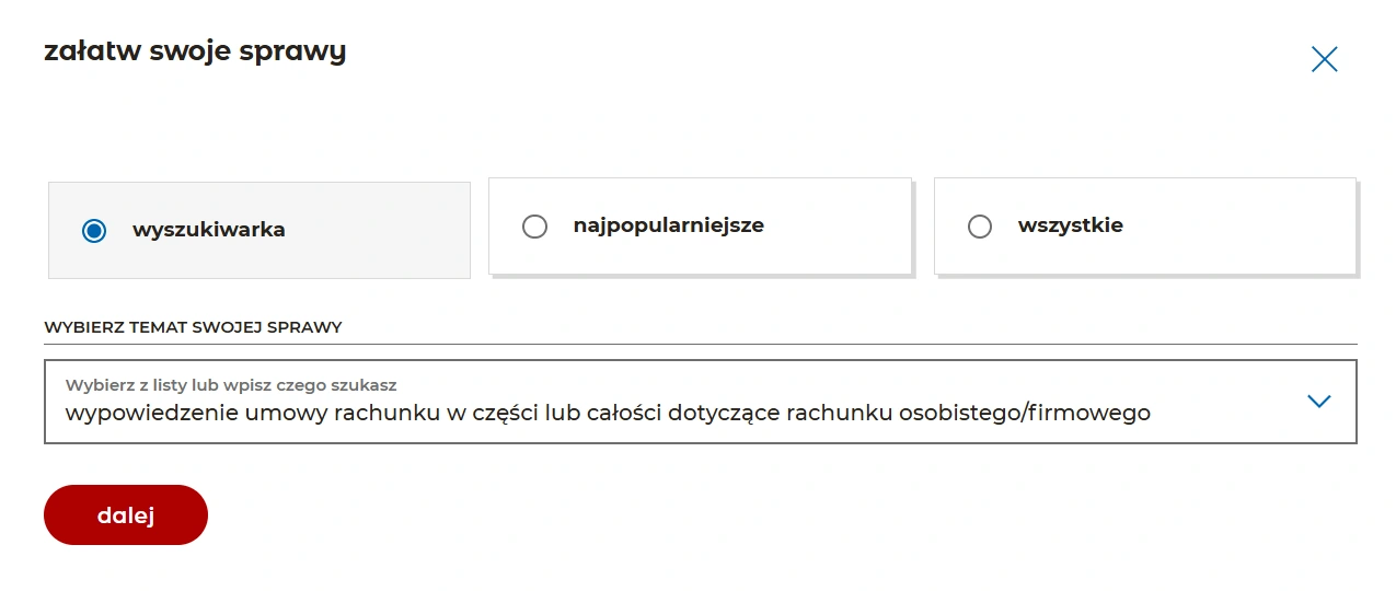 Wyszukanie wypowiedzenia rachunku mBanku