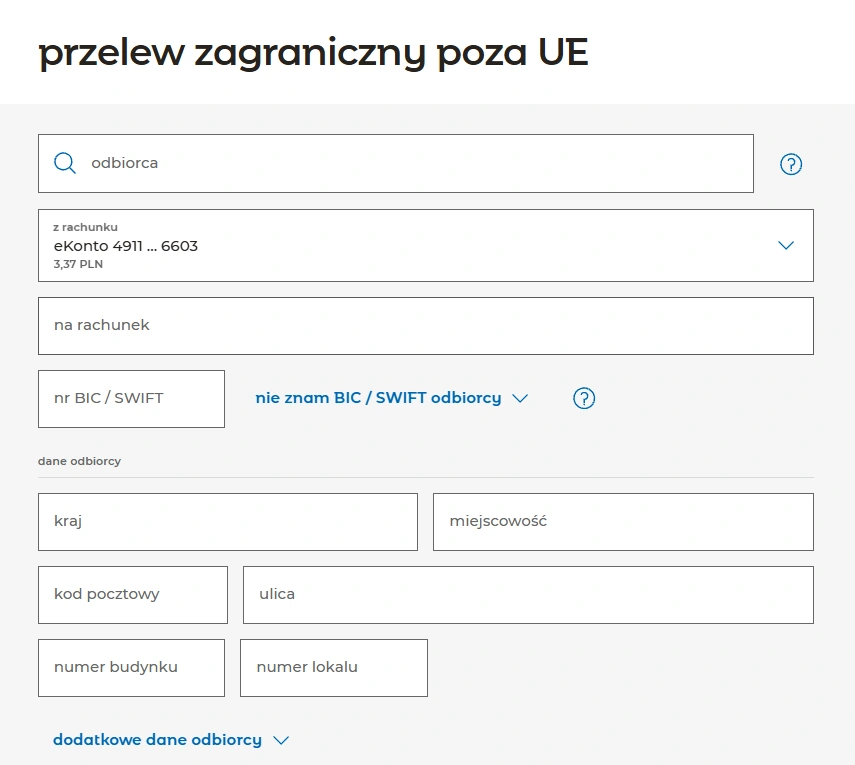 Dane odbiorcy i kod banku w przelewie SWIFT mBanku