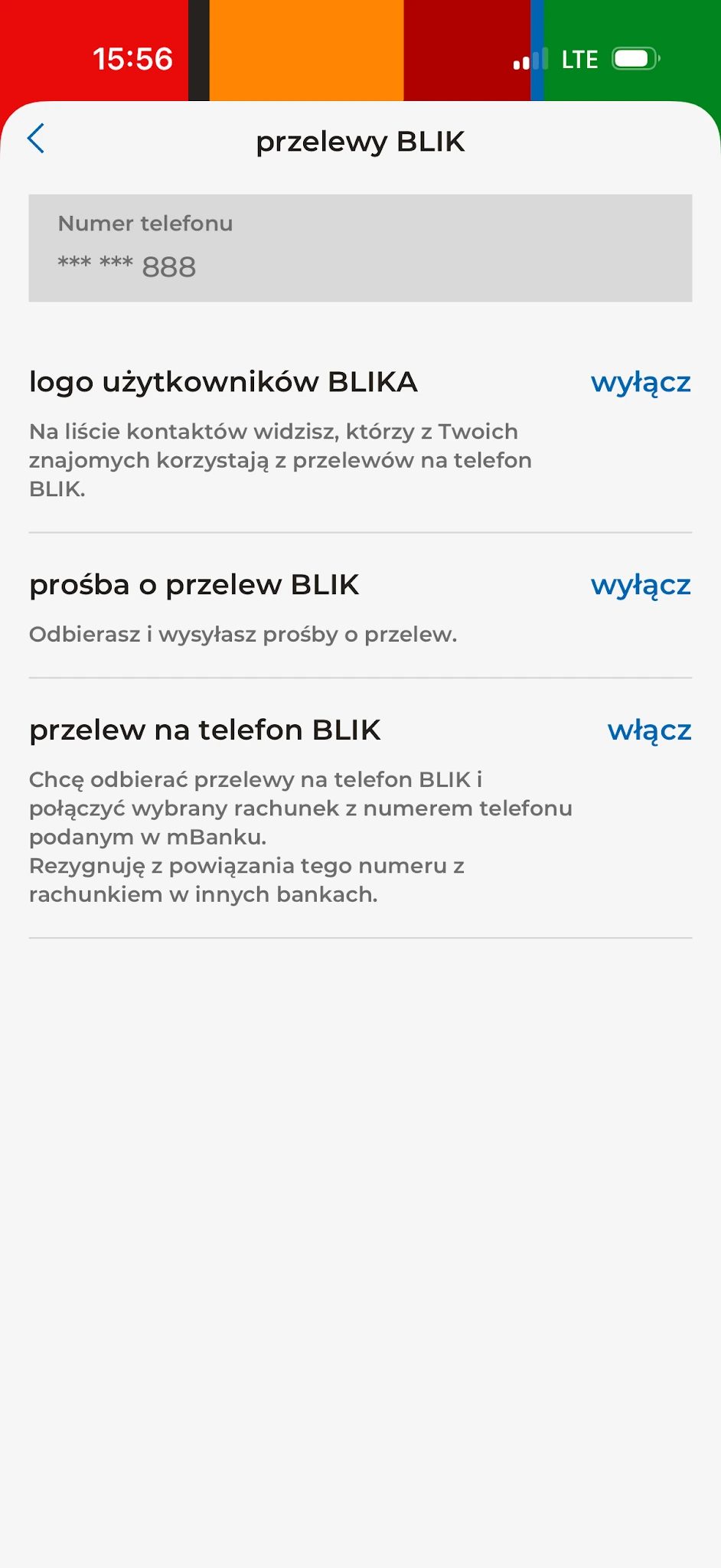 Przelewy BLIK na telefon w ustawieniach mBanku
