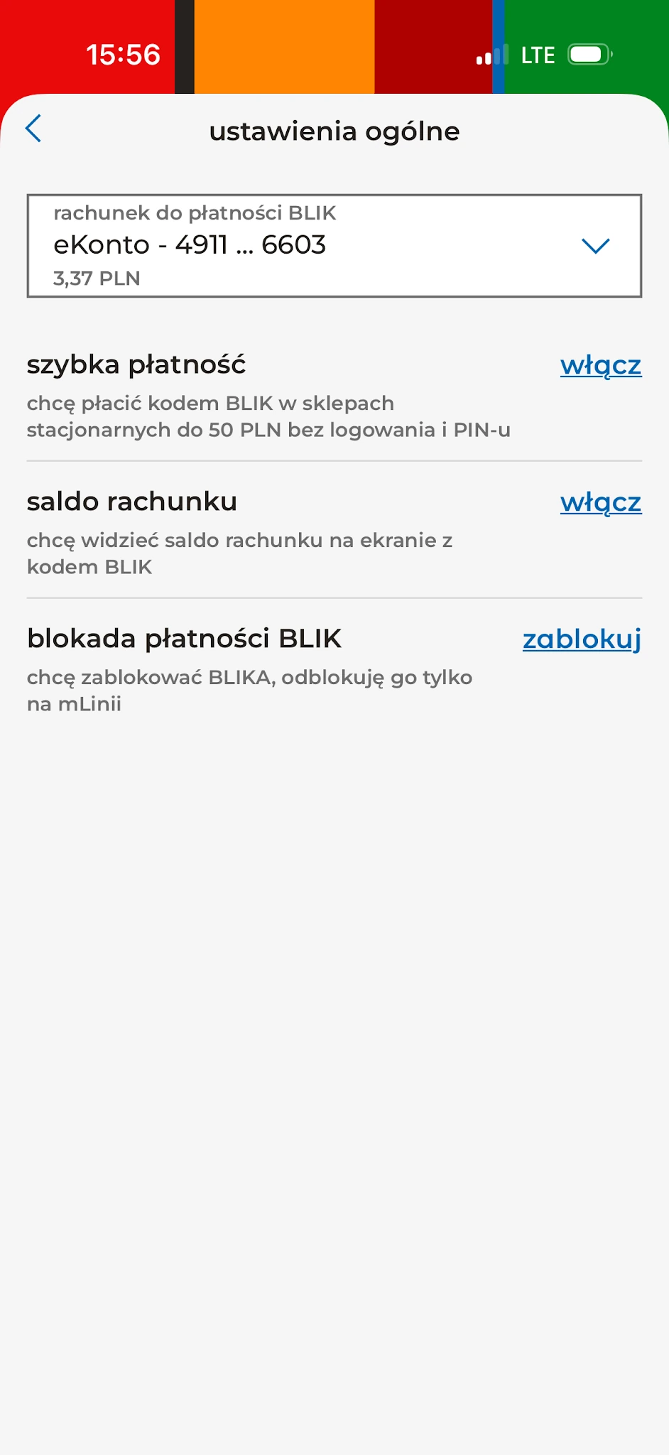 Wybór rachunku do płatności BLIK w mBanku