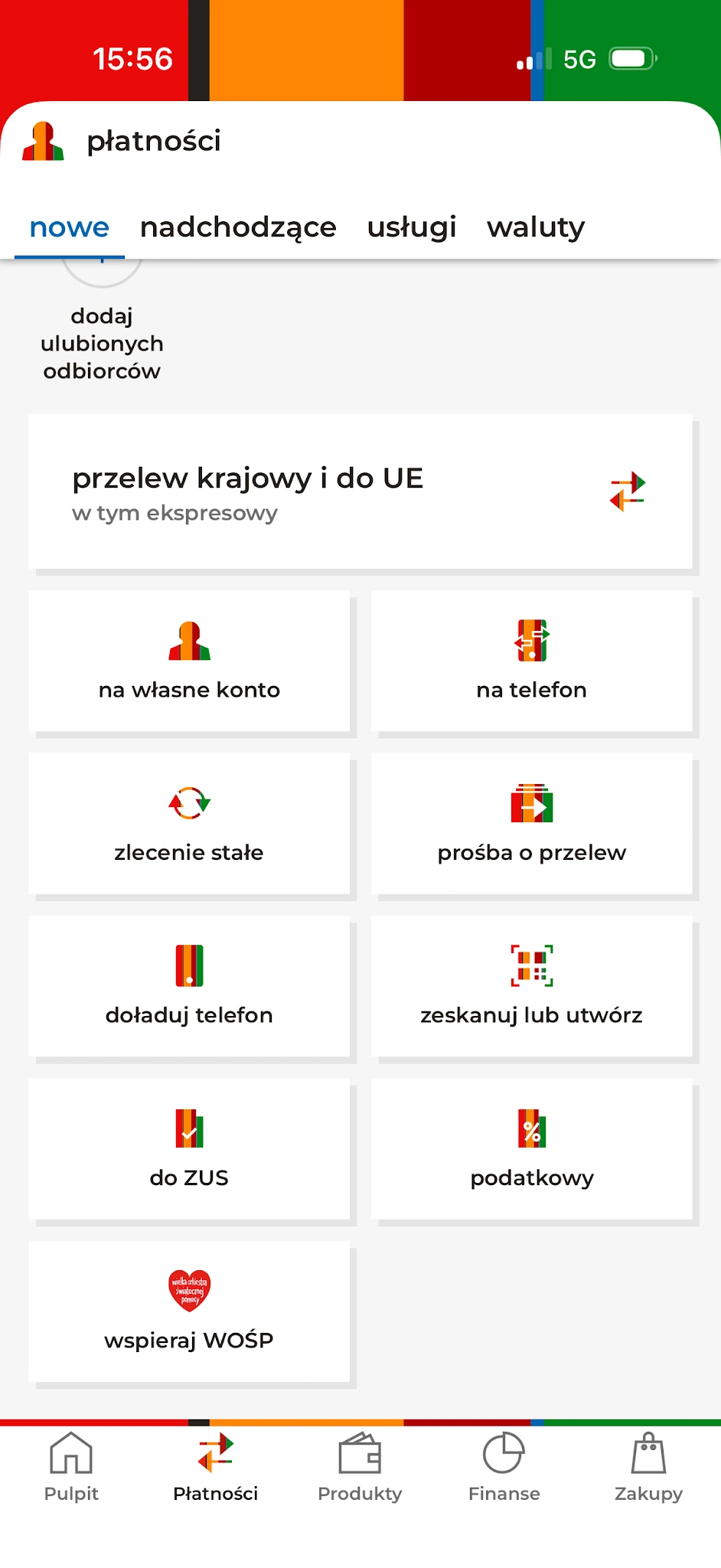 Przelew na telefon w menu płatności mBanku