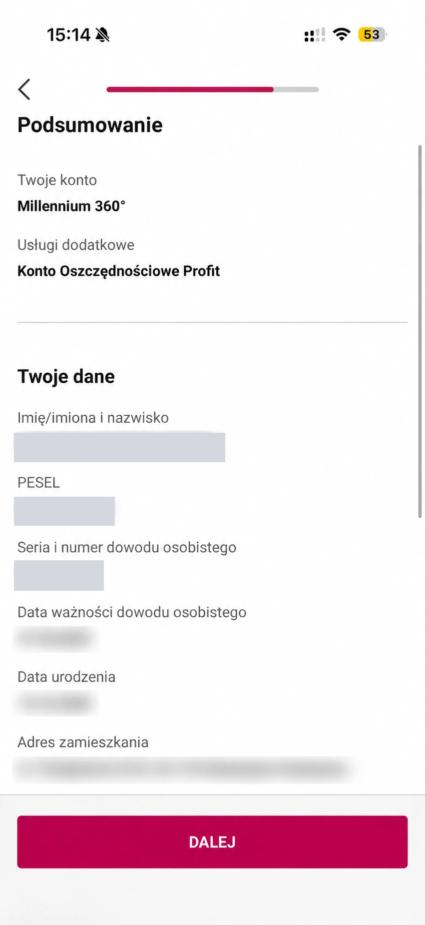Podsumowanie wniosku o Konto Millennium 360° i wybrane produkty