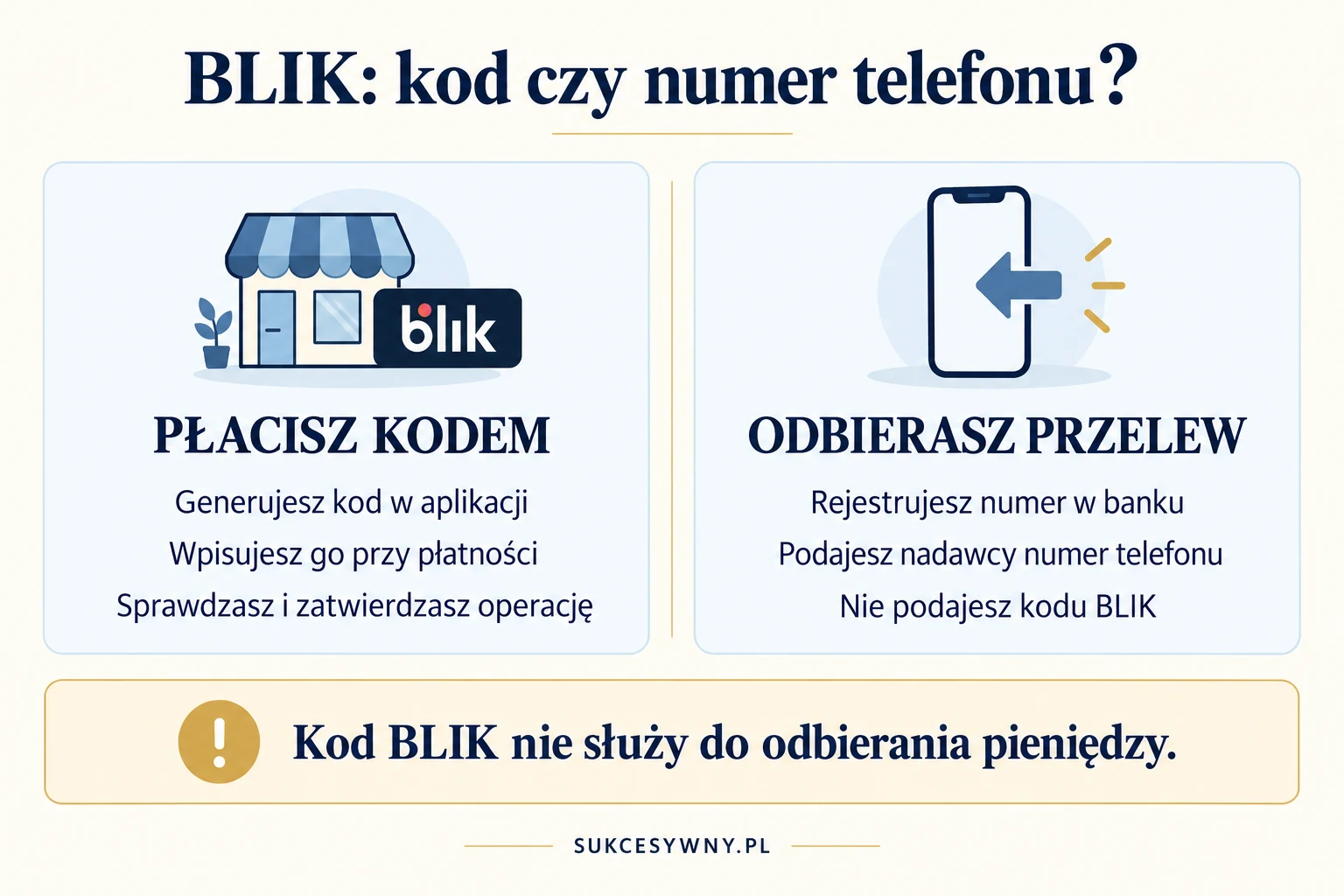 Porównanie płacenia kodem BLIK z odbieraniem przelewu na zarejestrowany numer telefonu