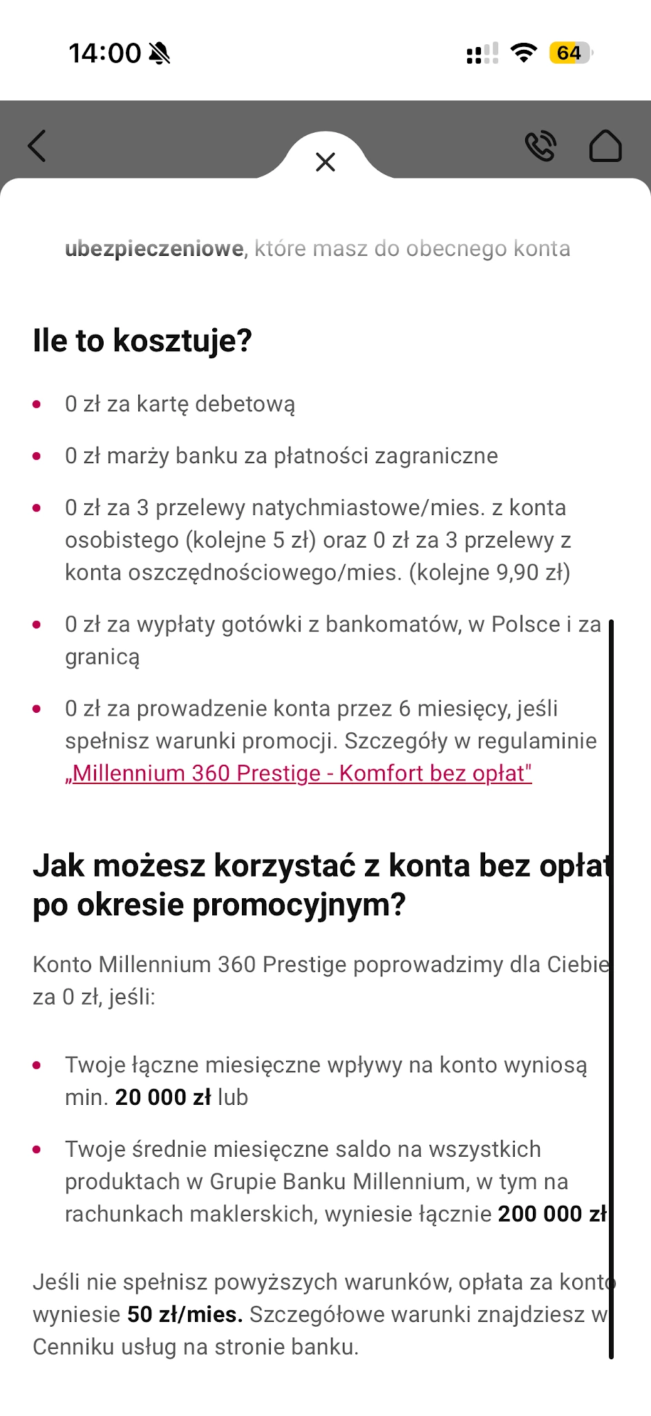 Opłaty i warunki bezpłatnego prowadzenia Prestige po zakończeniu promocji
