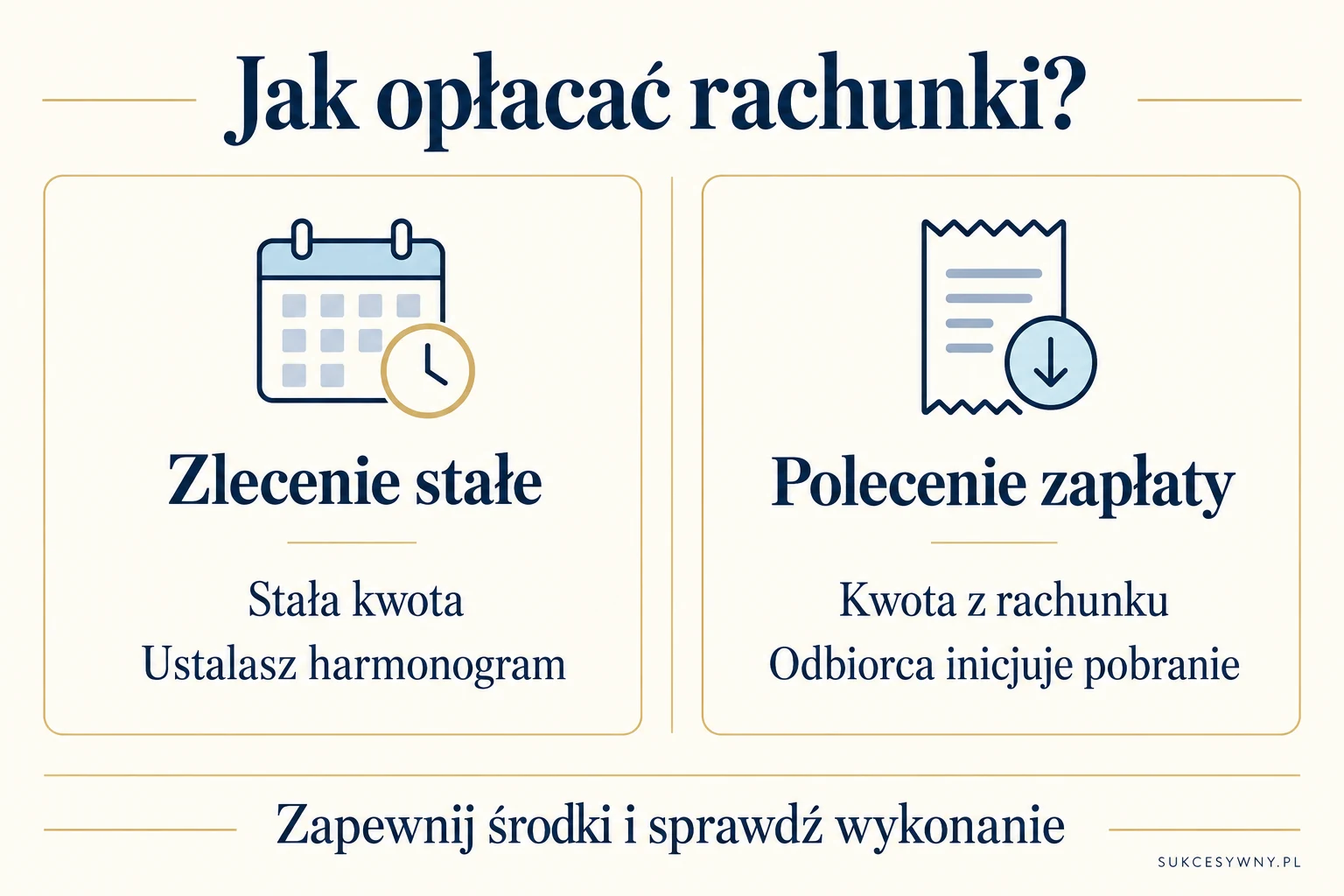 Zlecenie stałe realizuje Twój harmonogram, a polecenie zapłaty kwotę zgłoszoną przez odbiorcę