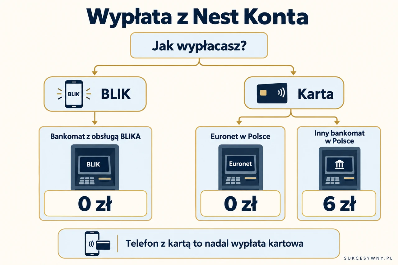 Porównanie kosztu wypłaty kartą i BLIKIEM z Nest Konta