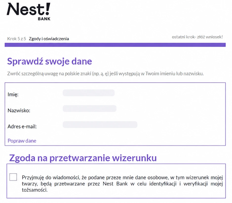Podsumowanie danych i zgoda związana z wideoweryfikacją