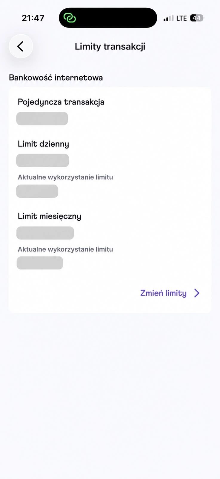 Limit bankowości internetowej widoczny w aplikacji z opcją Zmień limity