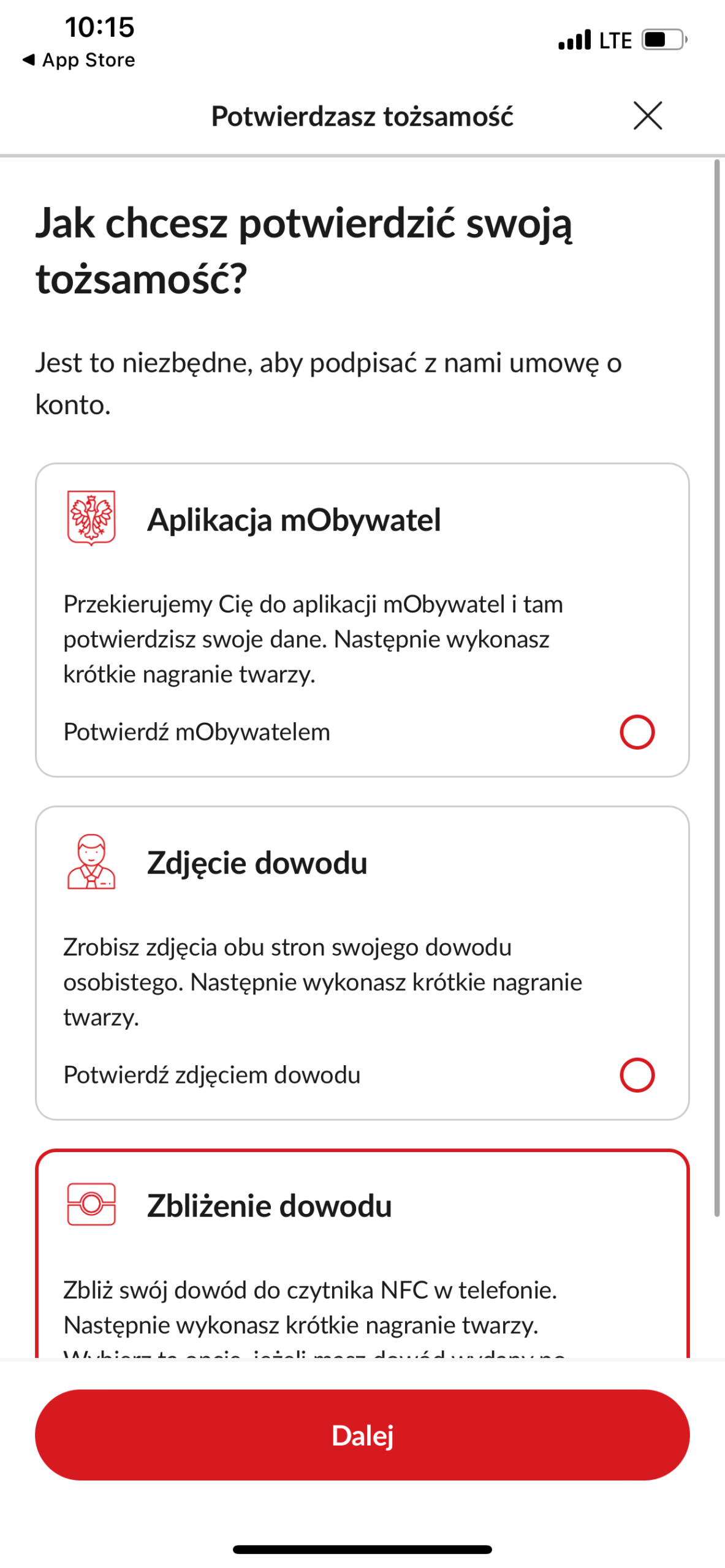 PeoPay: wybór identyfikacji przez mObywatela, zdjęcie dowodu lub NFC