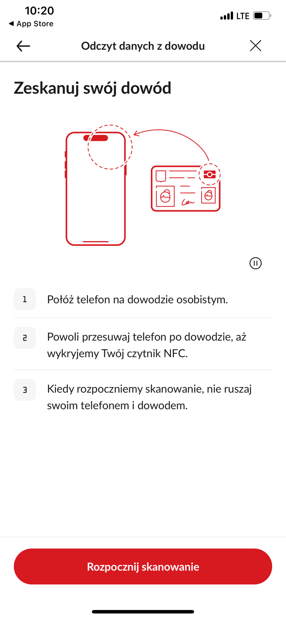 PeoPay: instrukcja zbliżenia telefonu do eDowodu i odczytu NFC