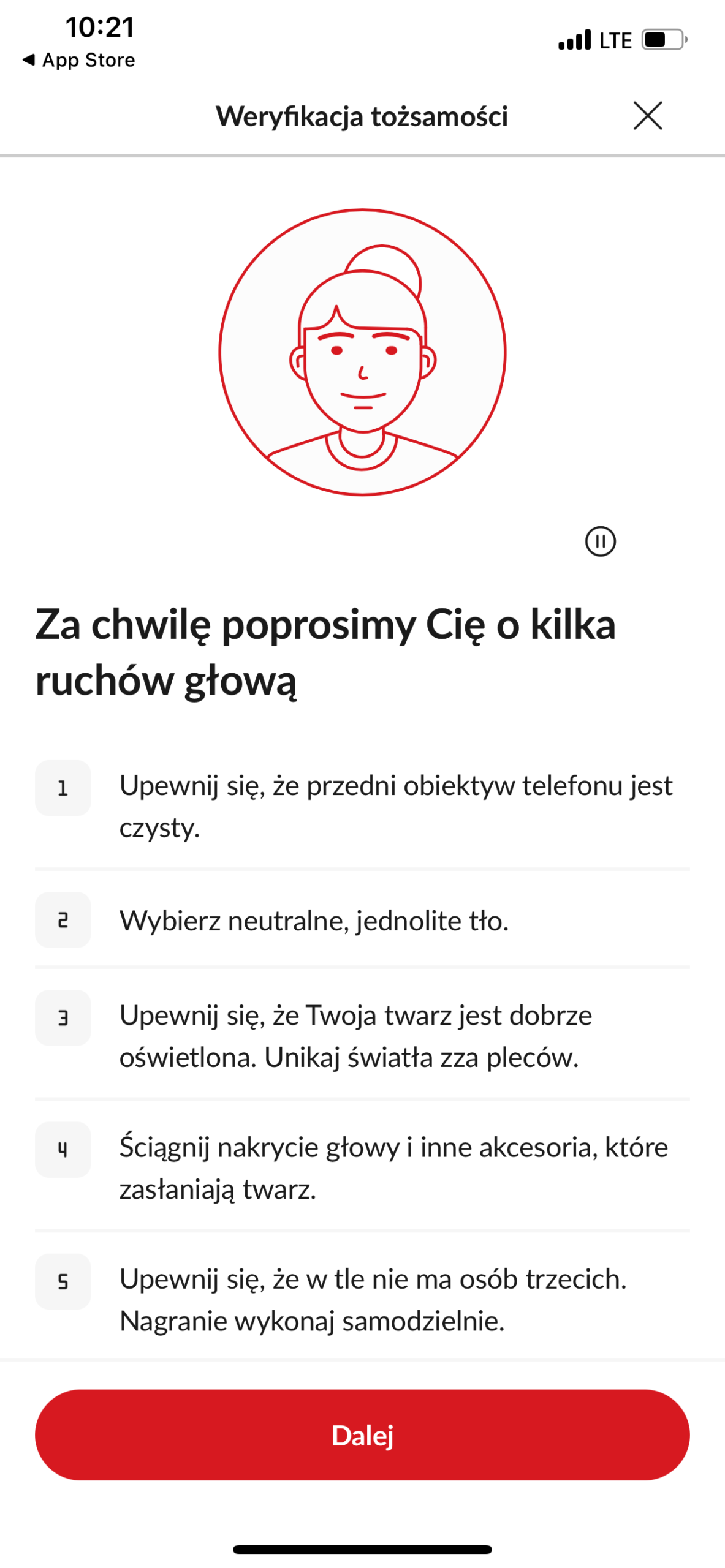PeoPay: przygotowanie do nagrania twarzy i wykonania ruchów głową