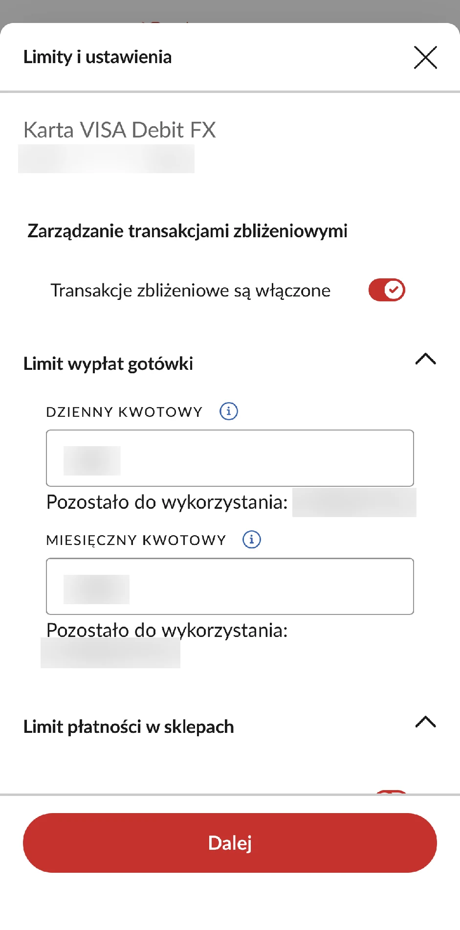 Ustawienia limitów wypłat i płatności karty w aplikacji PeoPay