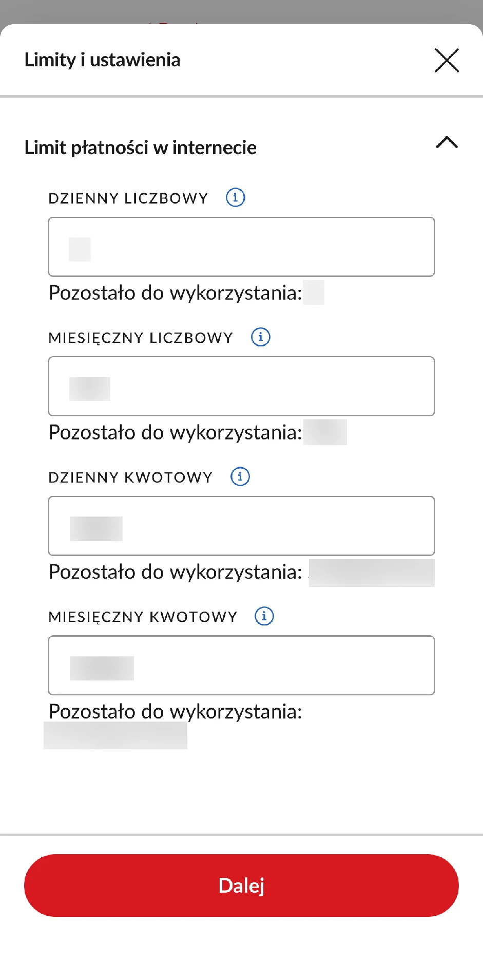Ustawienia limitu płatności internetowych w aplikacji PeoPay