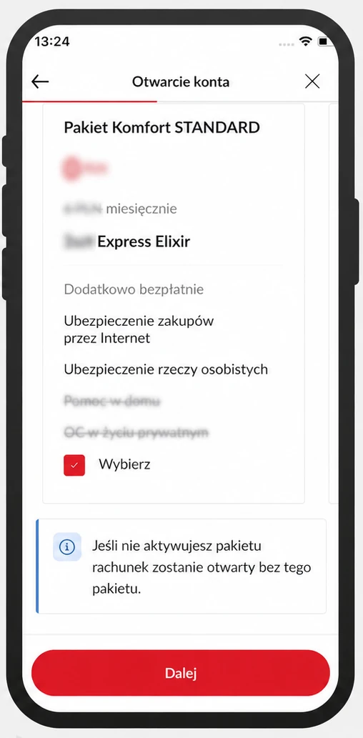 Wniosek PeoPay. Opcjonalny Pakiet Komfort Standard