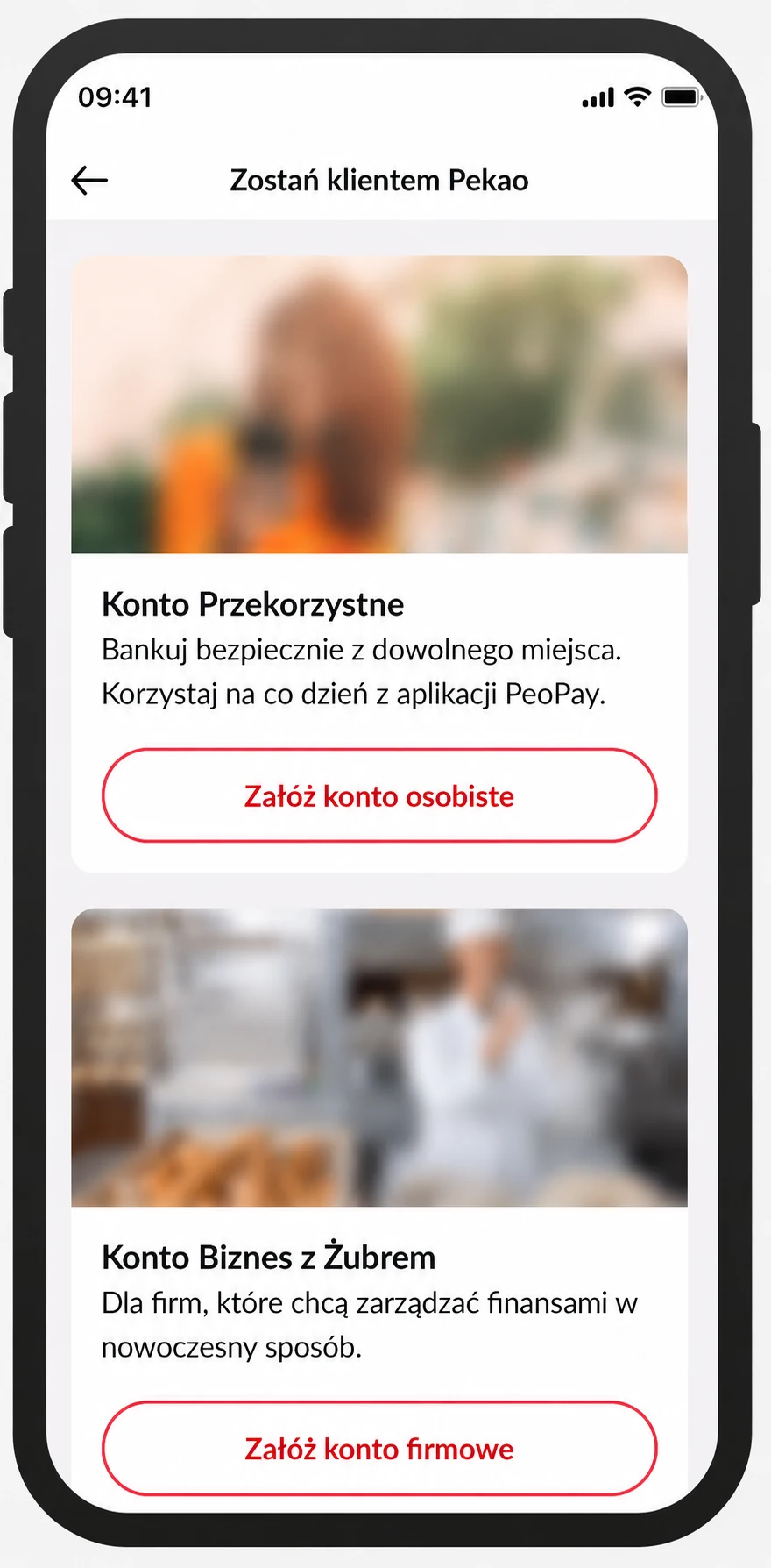 Ekran Zostań klientem Pekao z przyciskiem Załóż konto osobiste