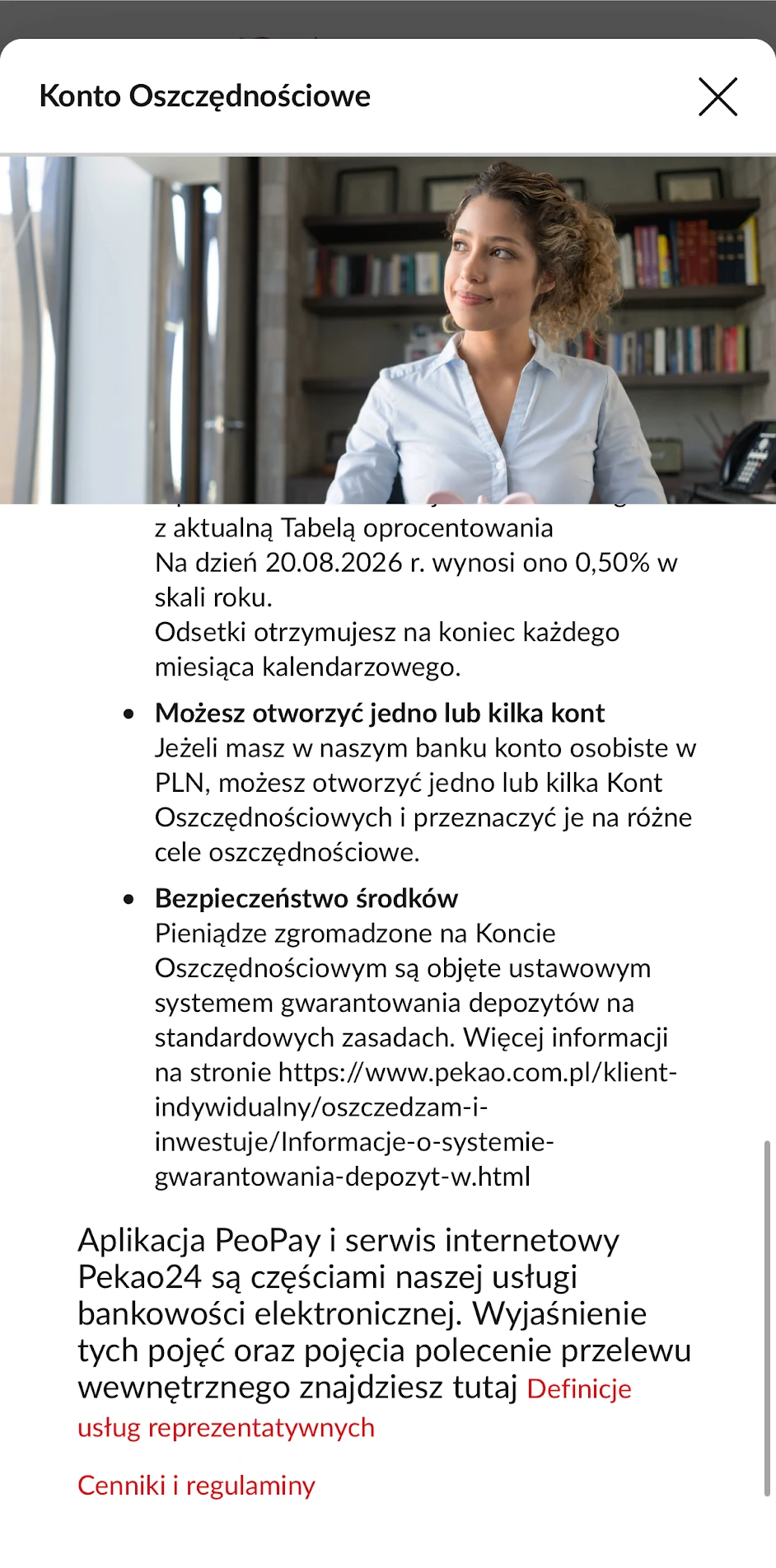 PeoPay. Informacje o rachunkach oszczędnościowych i odnośniki do regulaminów
