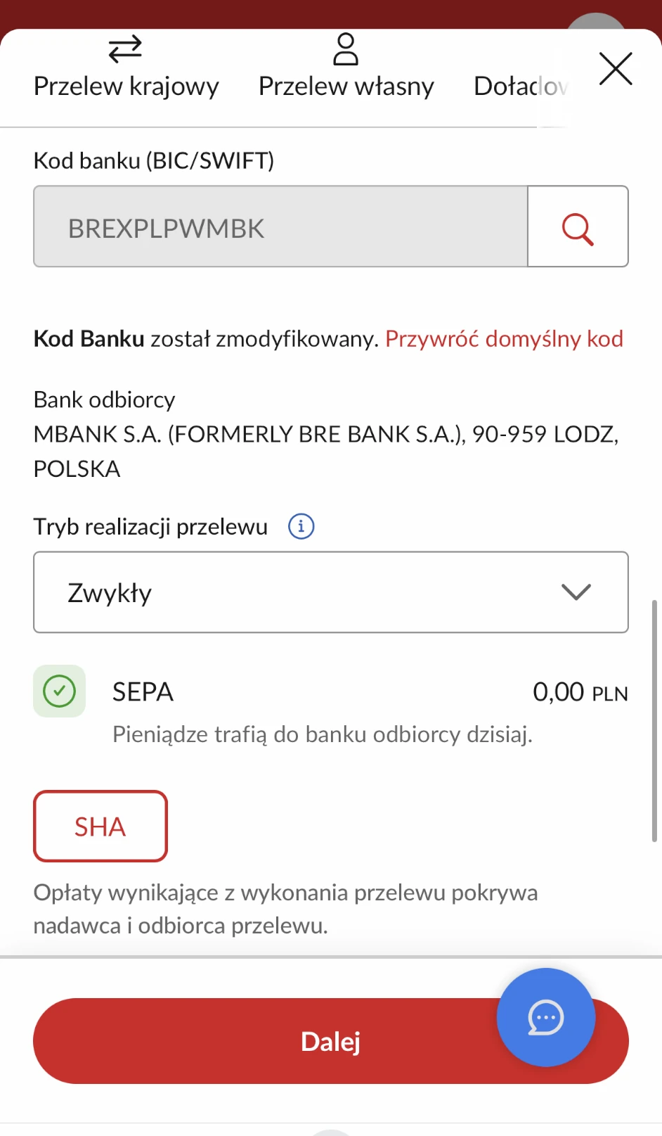 Pekao24. Kod BIC banku odbiorcy i rozliczenie SHA