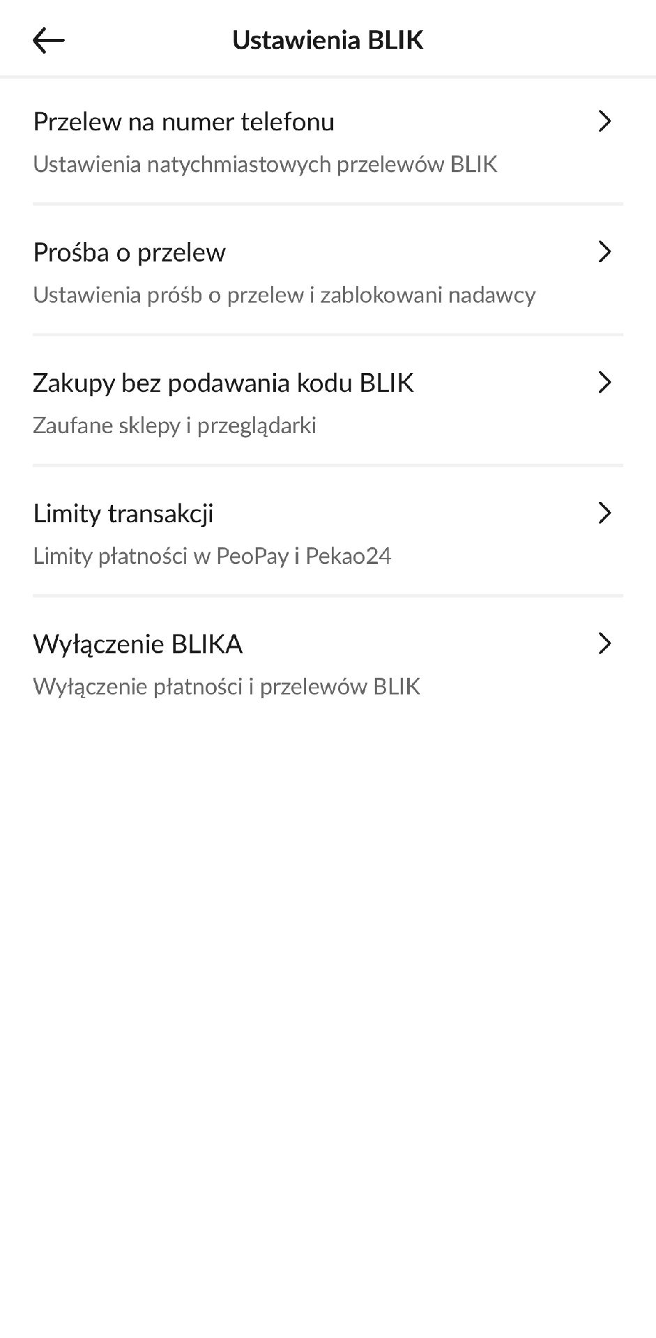 Ustawienia BLIK w PeoPay z opcją Przelew na numer telefonu