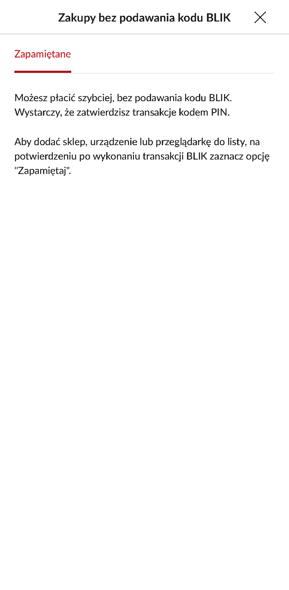 Lista zapamiętanych sklepów i przeglądarek BLIK w PeoPay