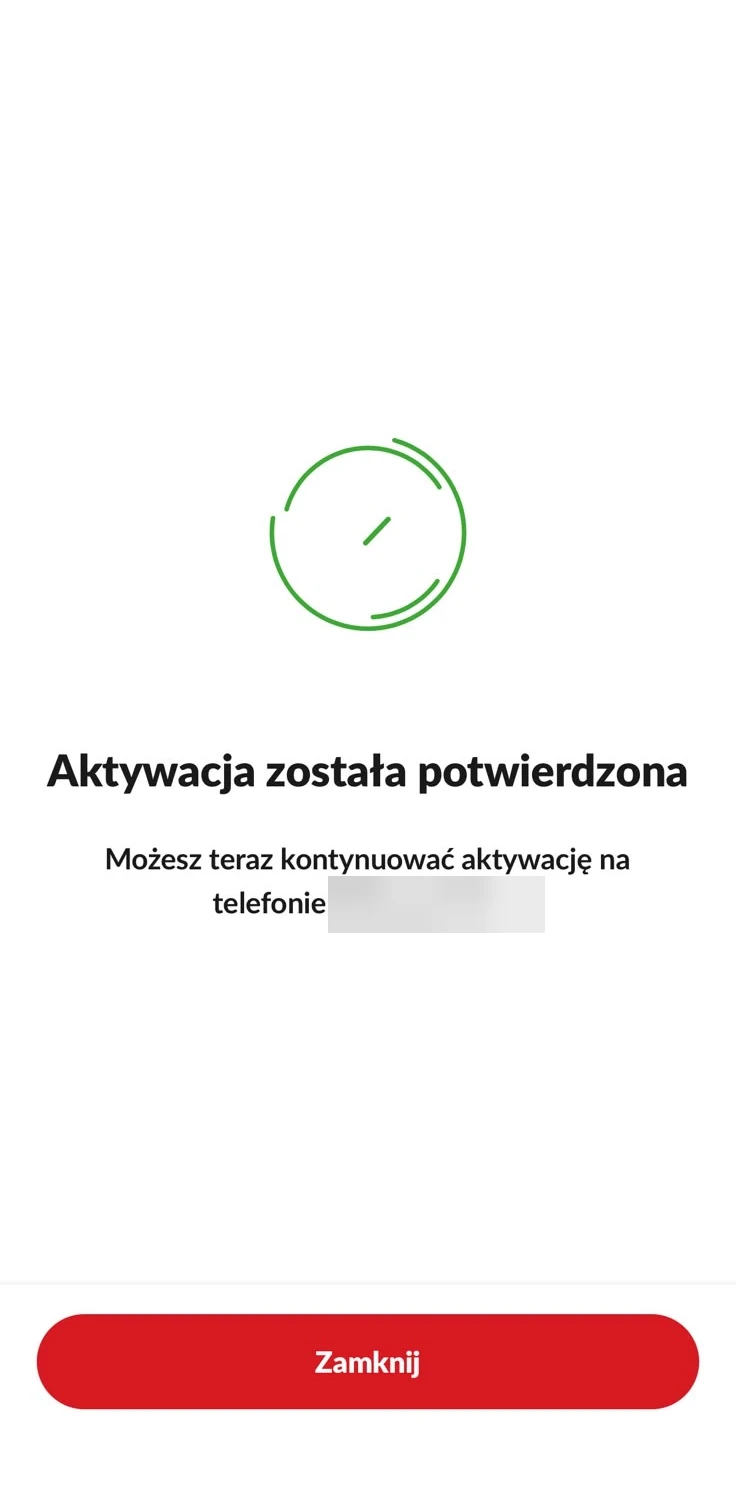 Potwierdzenie aktywacji PeoPay z rozmytą nazwą nowego telefonu