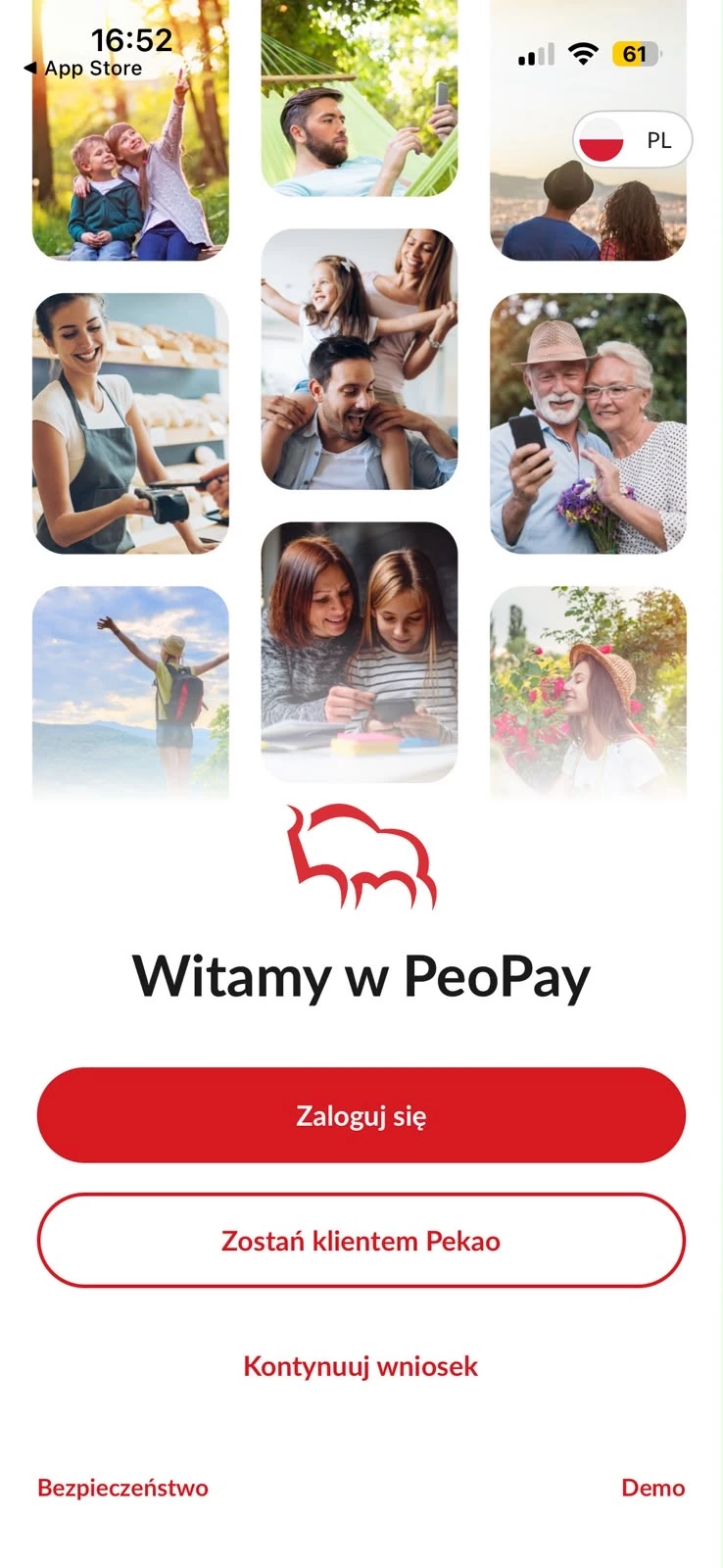 Pierwsze uruchomienie PeoPay na nowym telefonie z przyciskiem Zaloguj się