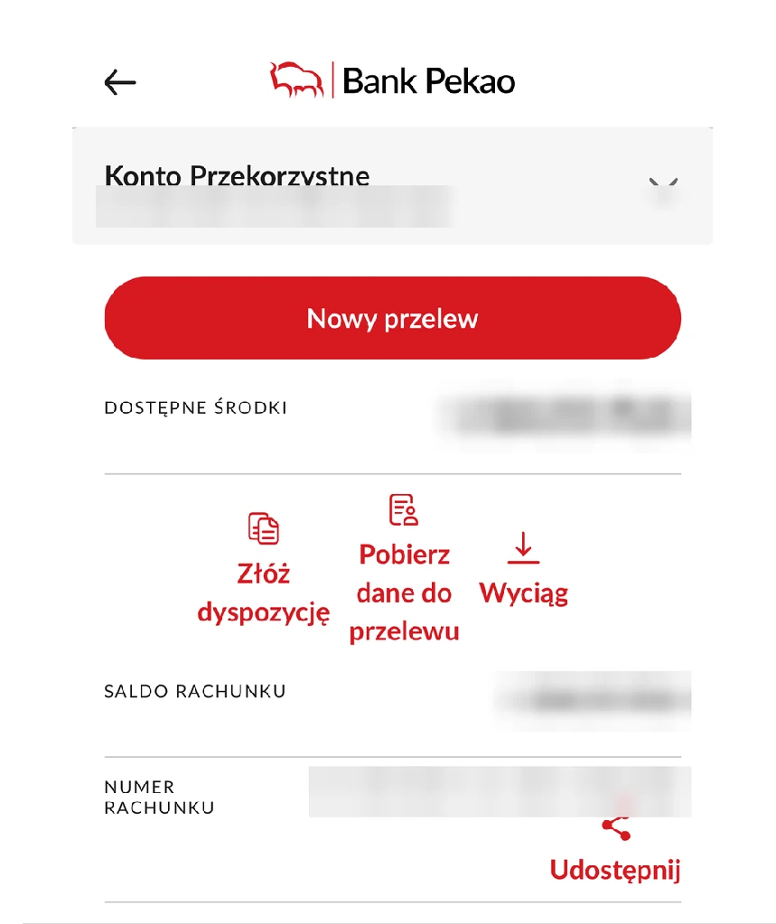 Wybór okresu i pobieranie wyciągu z konta Pekao. Widok 1