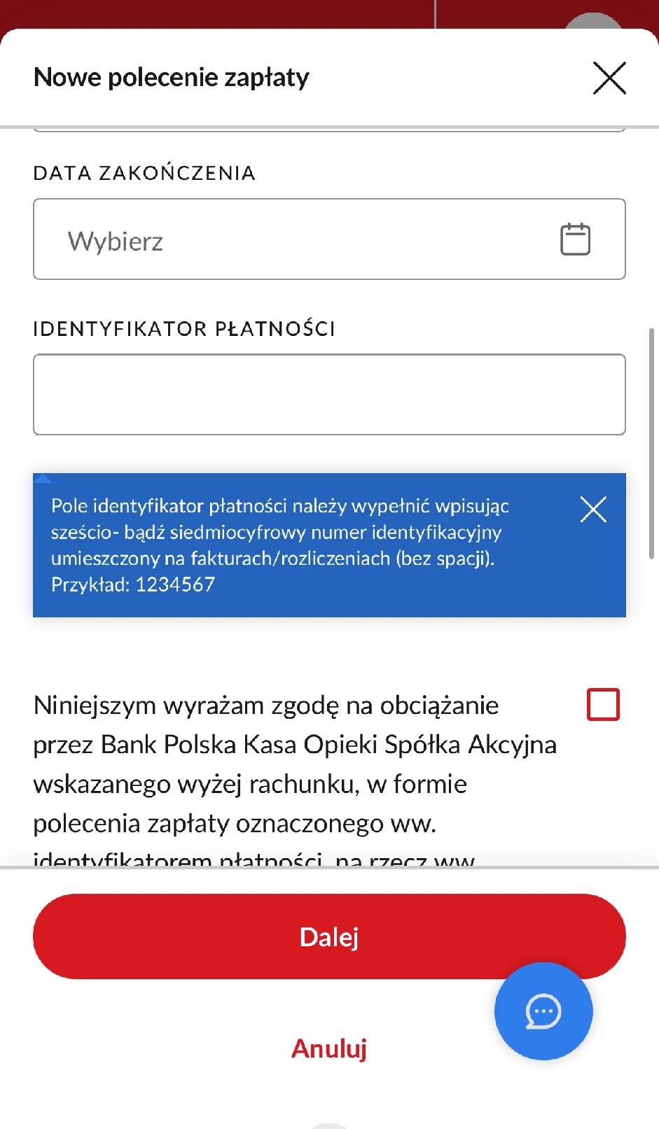 Dodawanie i kontrola polecenia zapłaty w Pekao