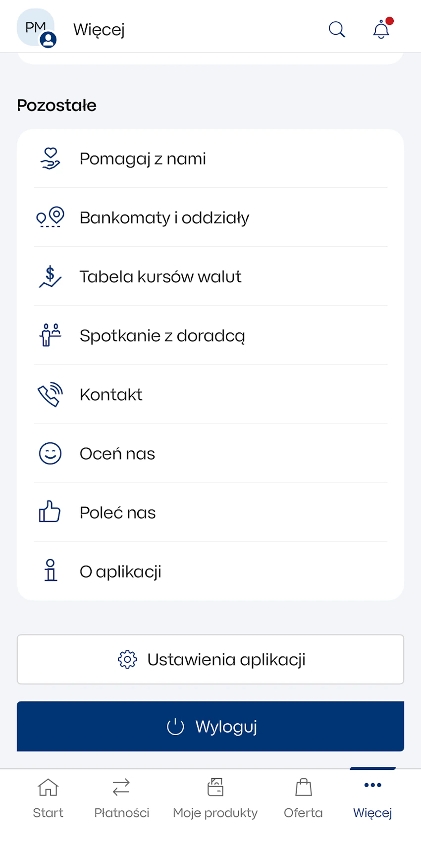 Opcja Ustawienia aplikacji w dolnej części menu Więcej w IKO