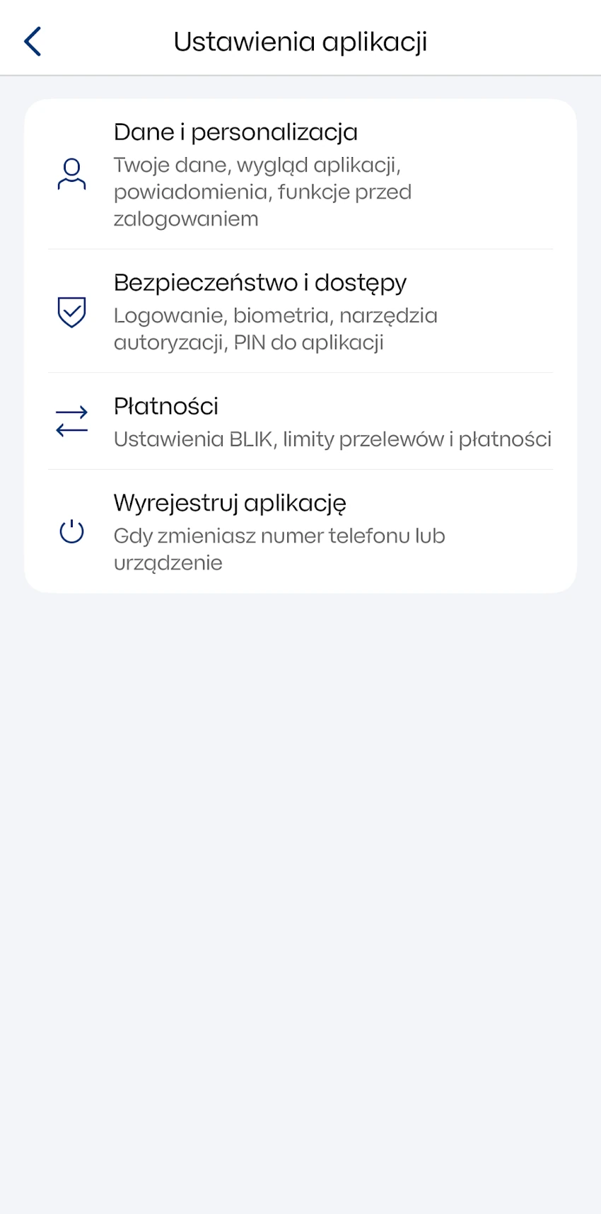 Ustawienia aplikacji IKO z sekcją Płatności