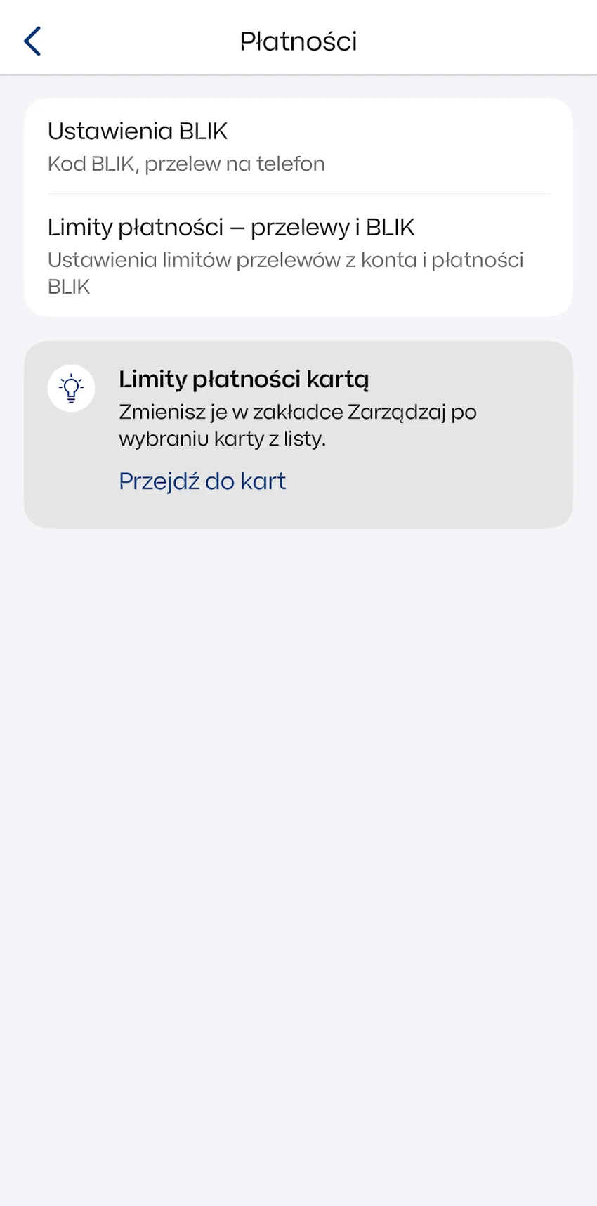 Pozycja Limity płatności dla przelewów i BLIK w ustawieniach IKO