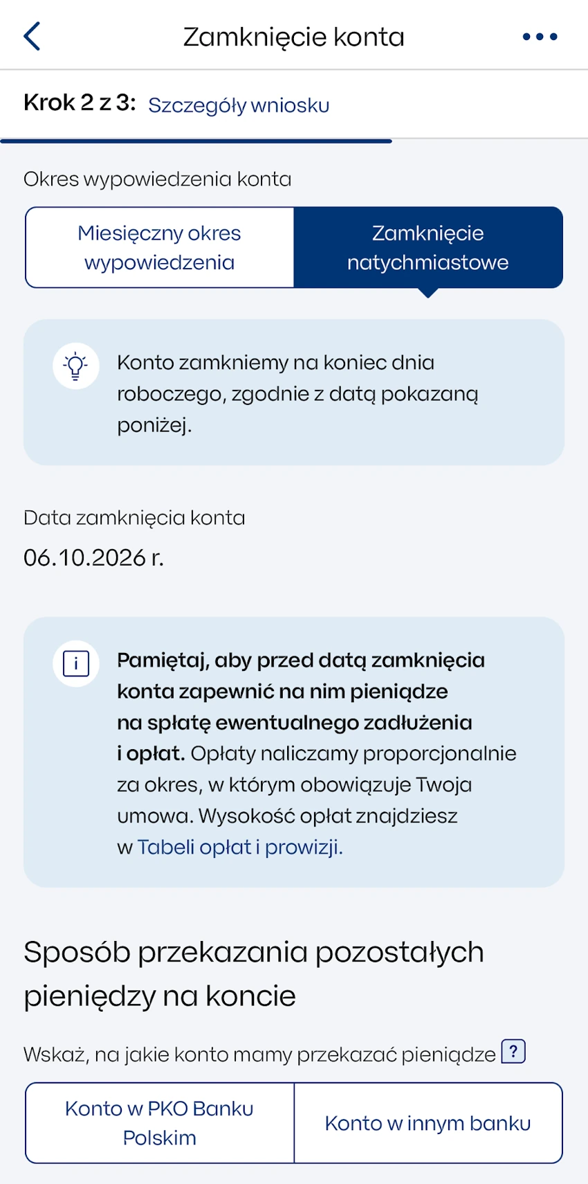Opcja Zamknięcie natychmiastowe z informacją o końcu dnia roboczego