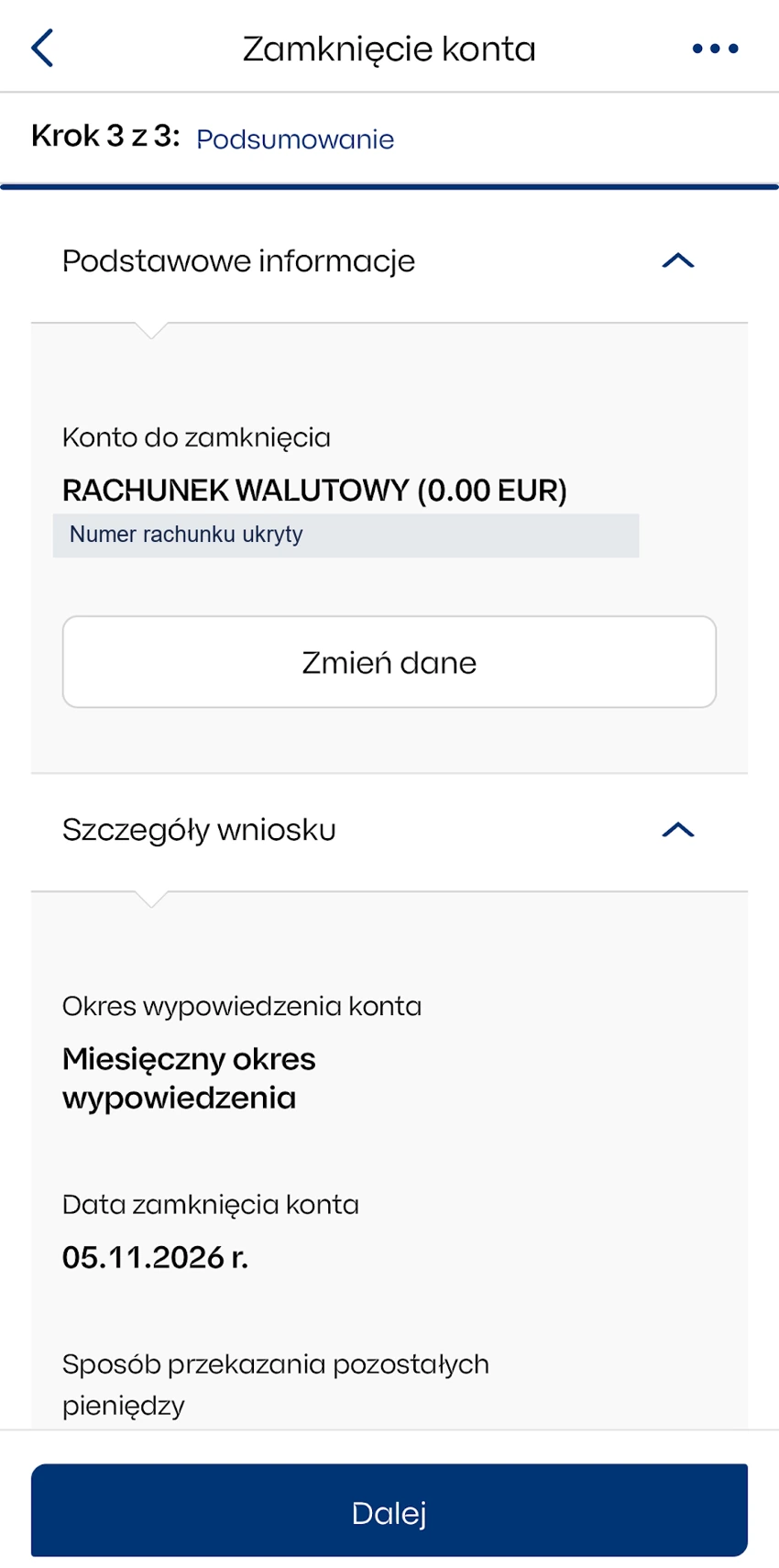 Podsumowanie wniosku o zamknięcie rachunku walutowego PKO BP