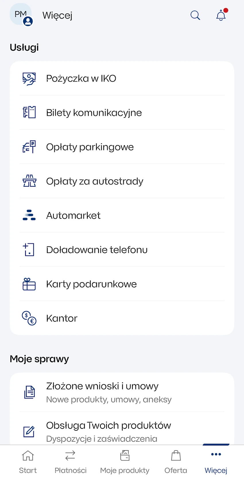 Pozycja Kantor w zakładce Więcej aplikacji IKO
