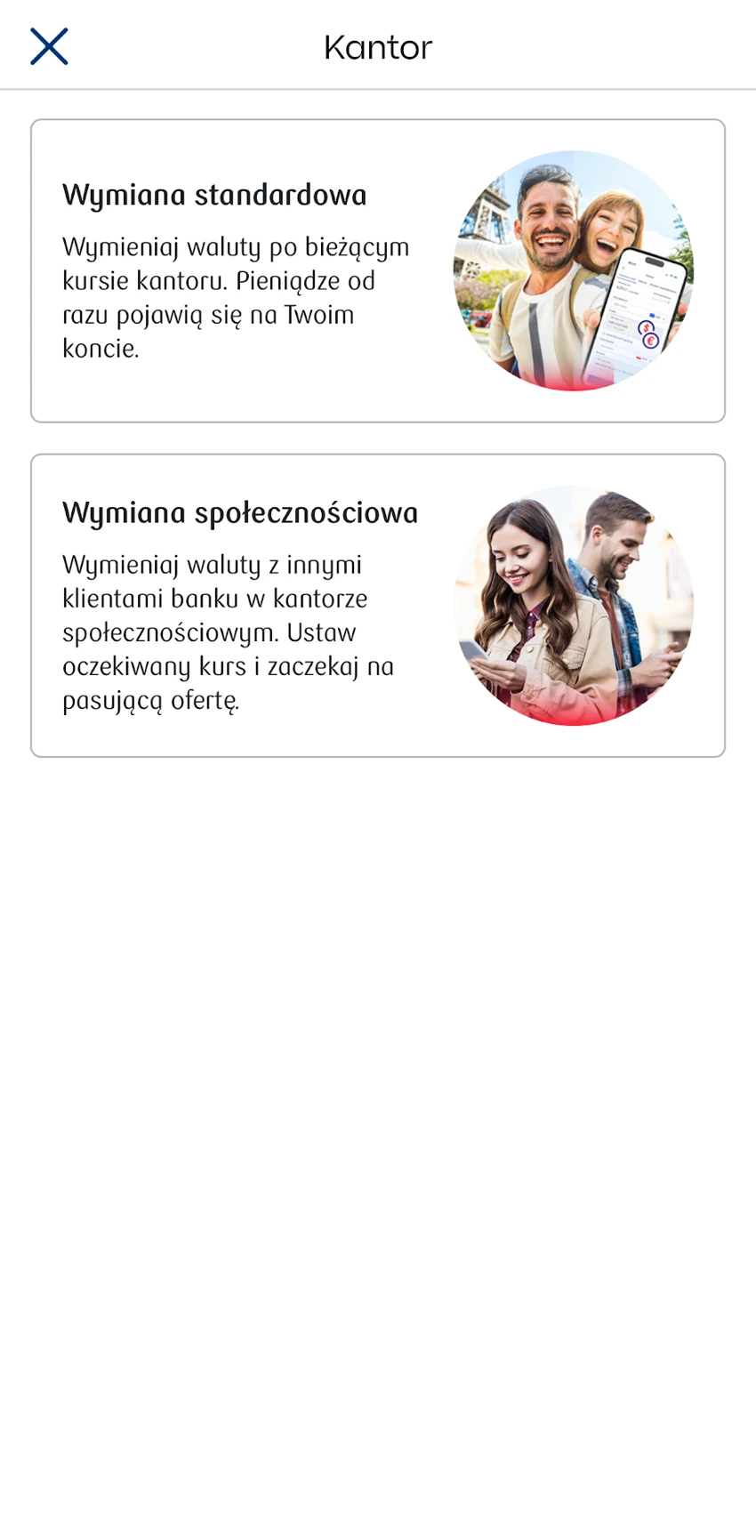Wybór wymiany standardowej albo społecznościowej w kantorze IKO
