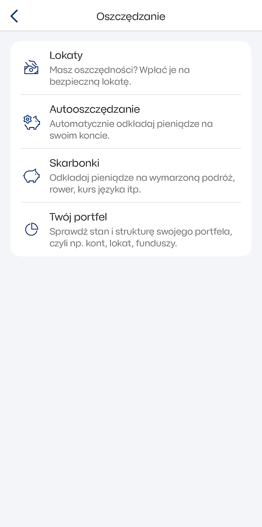 Menu Oszczędzanie w IKO z lokatami, autooszczędzaniem i skarbonkami