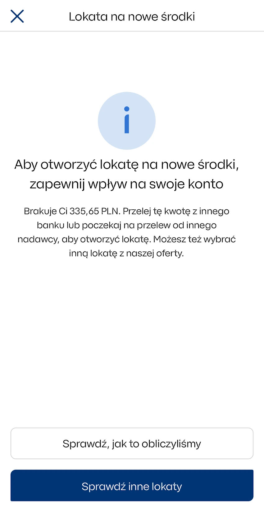 Komunikat IKO o brakującej kwocie do otwarcia lokaty na nowe środki