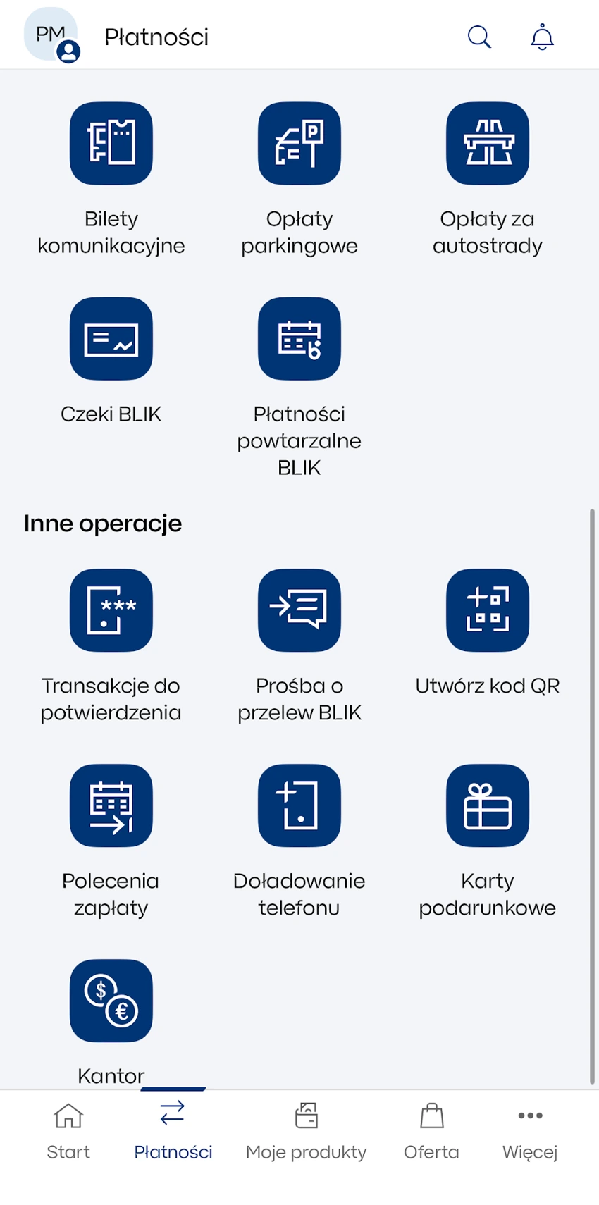 Pozycja Polecenia zapłaty w części Inne operacje aplikacji IKO