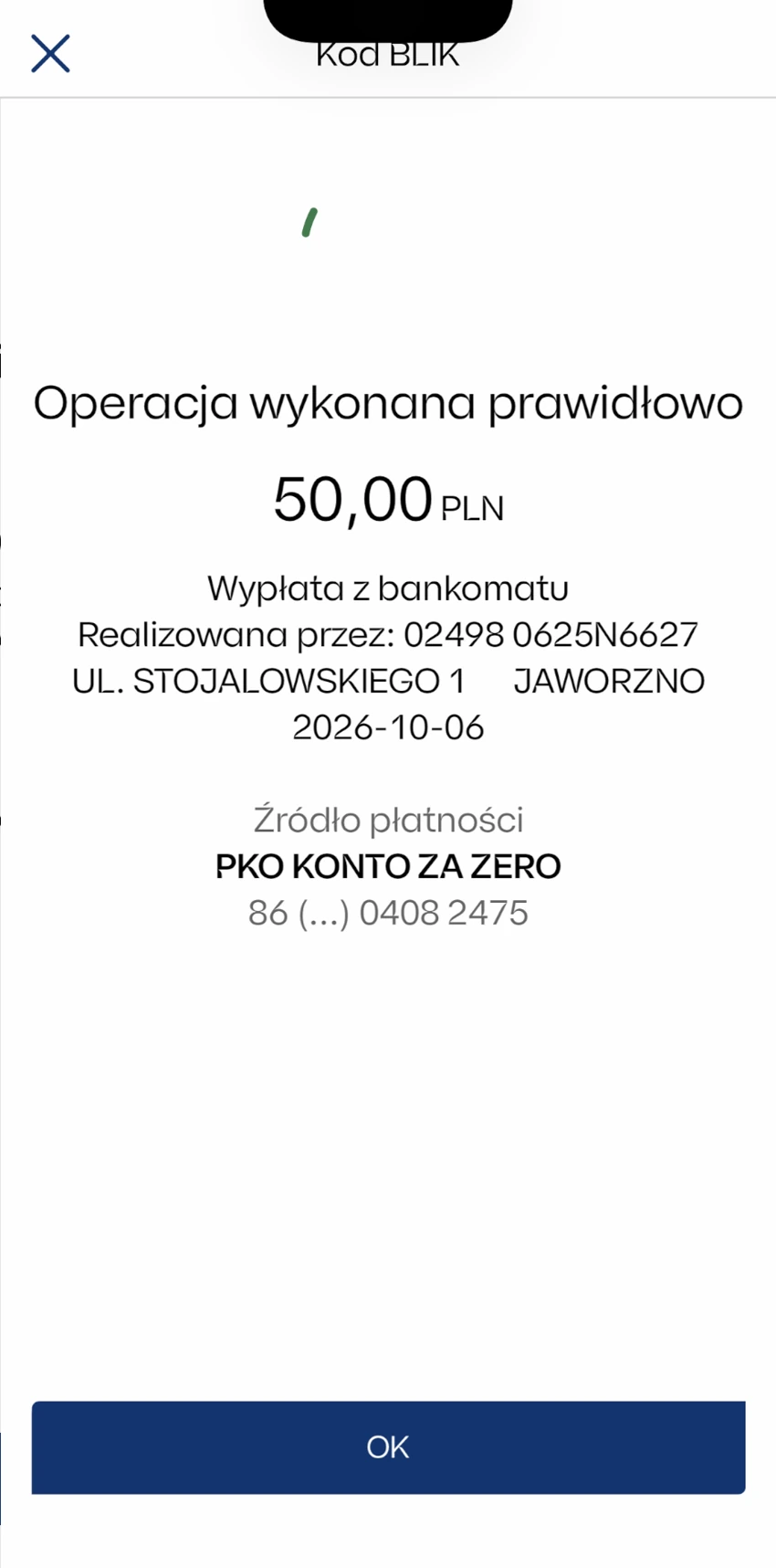 Komunikat IKO o prawidłowym wykonaniu wypłaty 50 zł z bankomatu