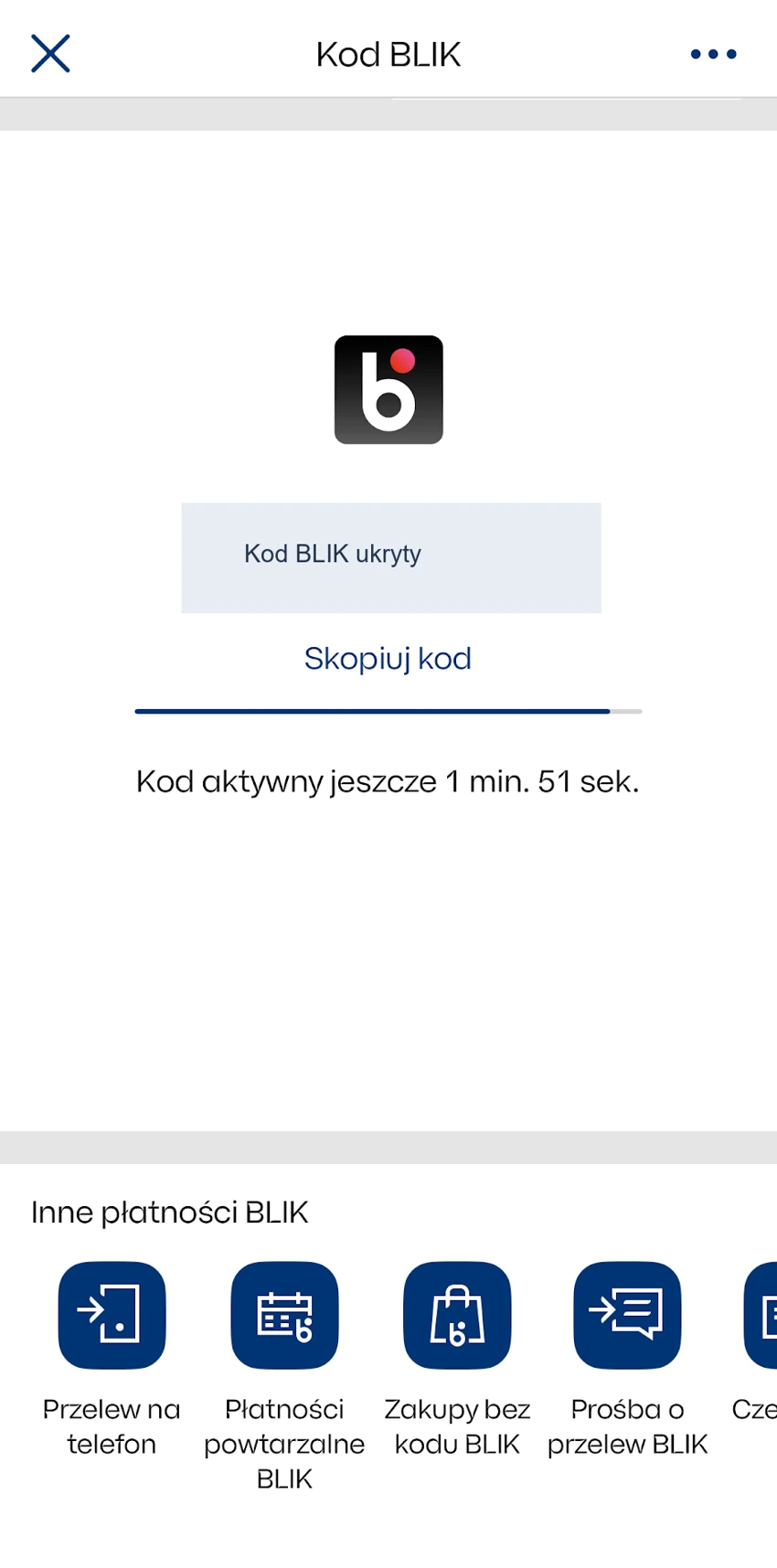 Ekran kodu BLIK w IKO z zasłoniętym kodem autoryzacyjnym