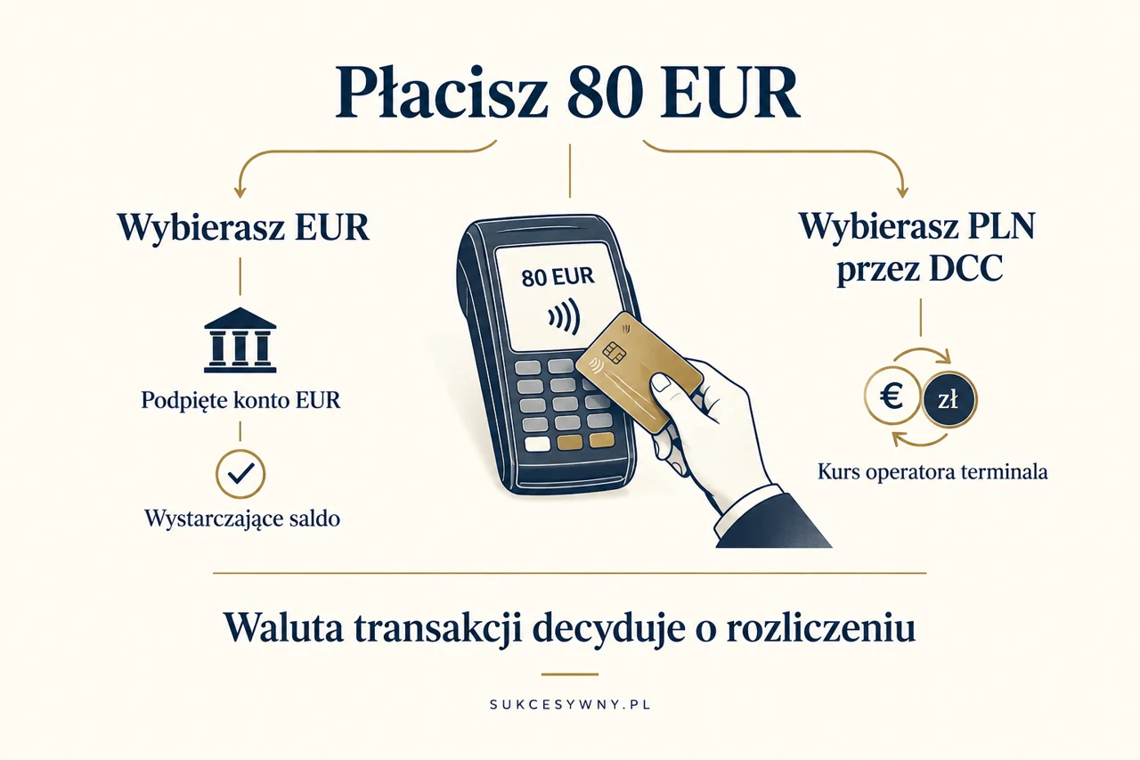 Przykład płatności 80 EUR z wyborem euro albo przeliczenia DCC na złote