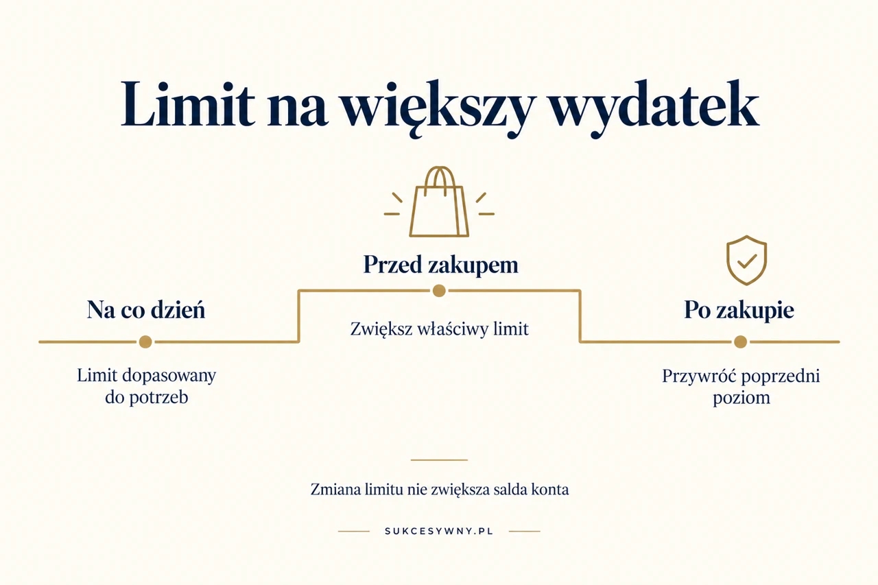 Schemat czasowego podniesienia limitu przed zakupem i powrotu do zwykłego poziomu