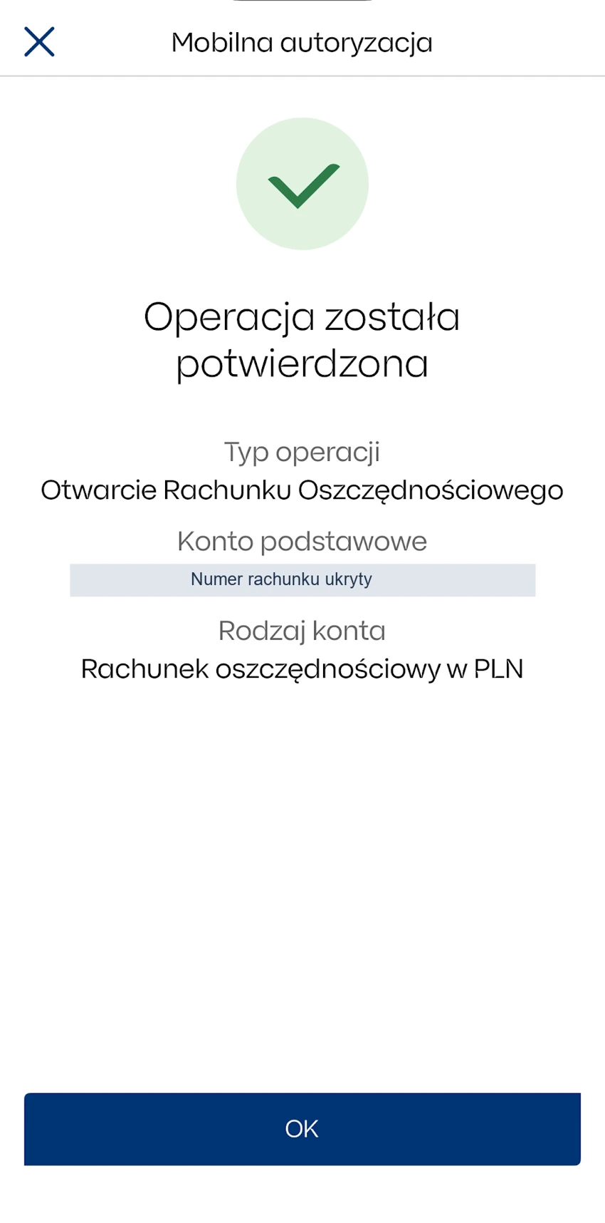 Potwierdzenie autoryzacji dyspozycji otwarcia rachunku oszczędnościowego
