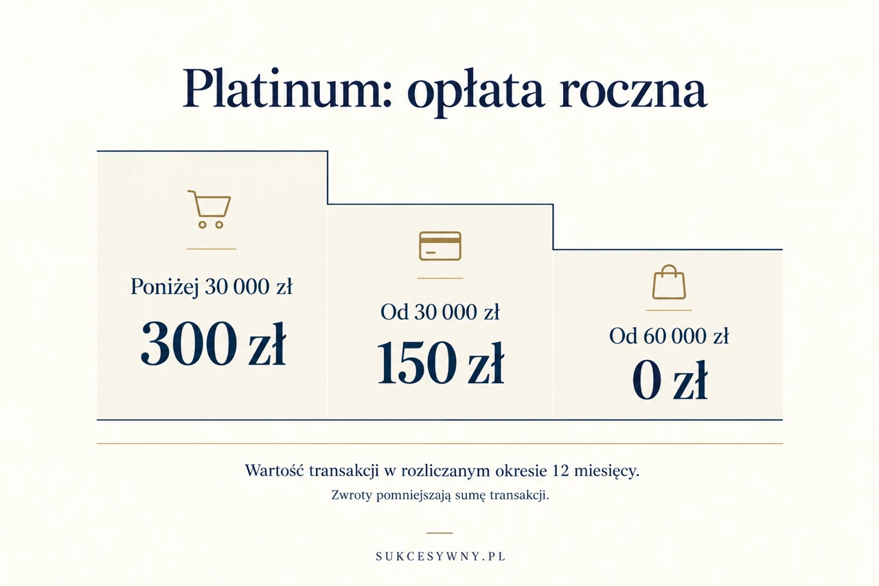 Trzy progi opłaty rocznej PKO Mastercard Platinum: 300 zł, 150 zł oraz 0 zł